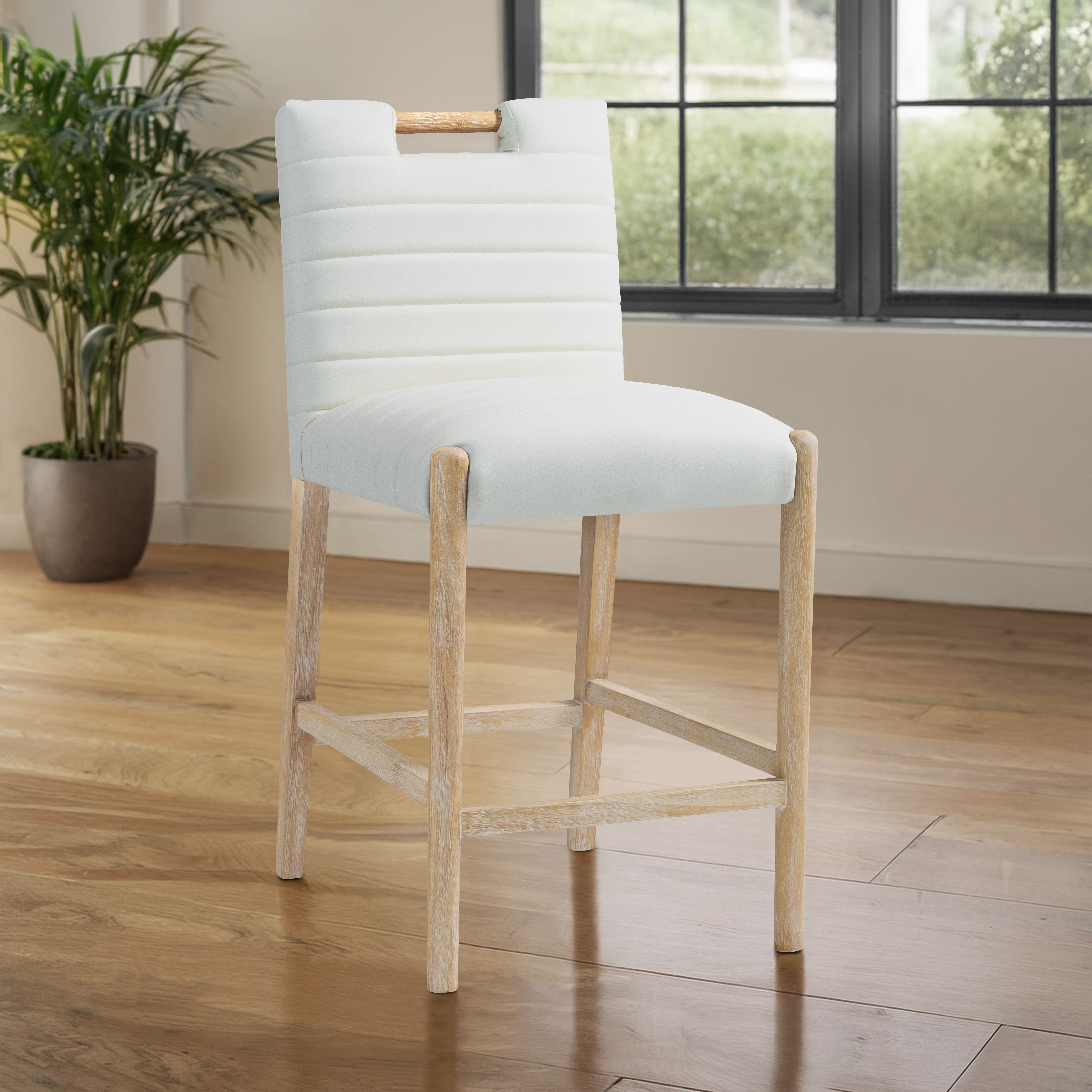 Aimee - Faux Leather Counter Stool - Cream