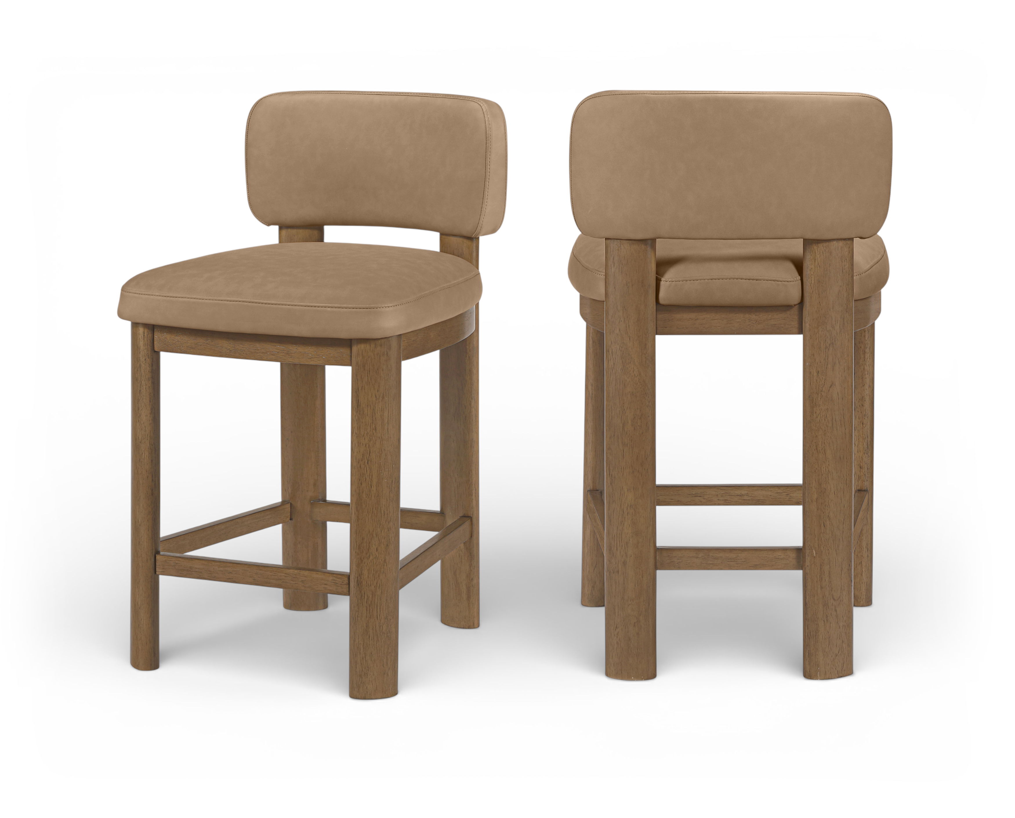 Paloma - Vegan Leather Upholstered Counter Stool (Set of 2) - Tan / Light Brown Walnut
