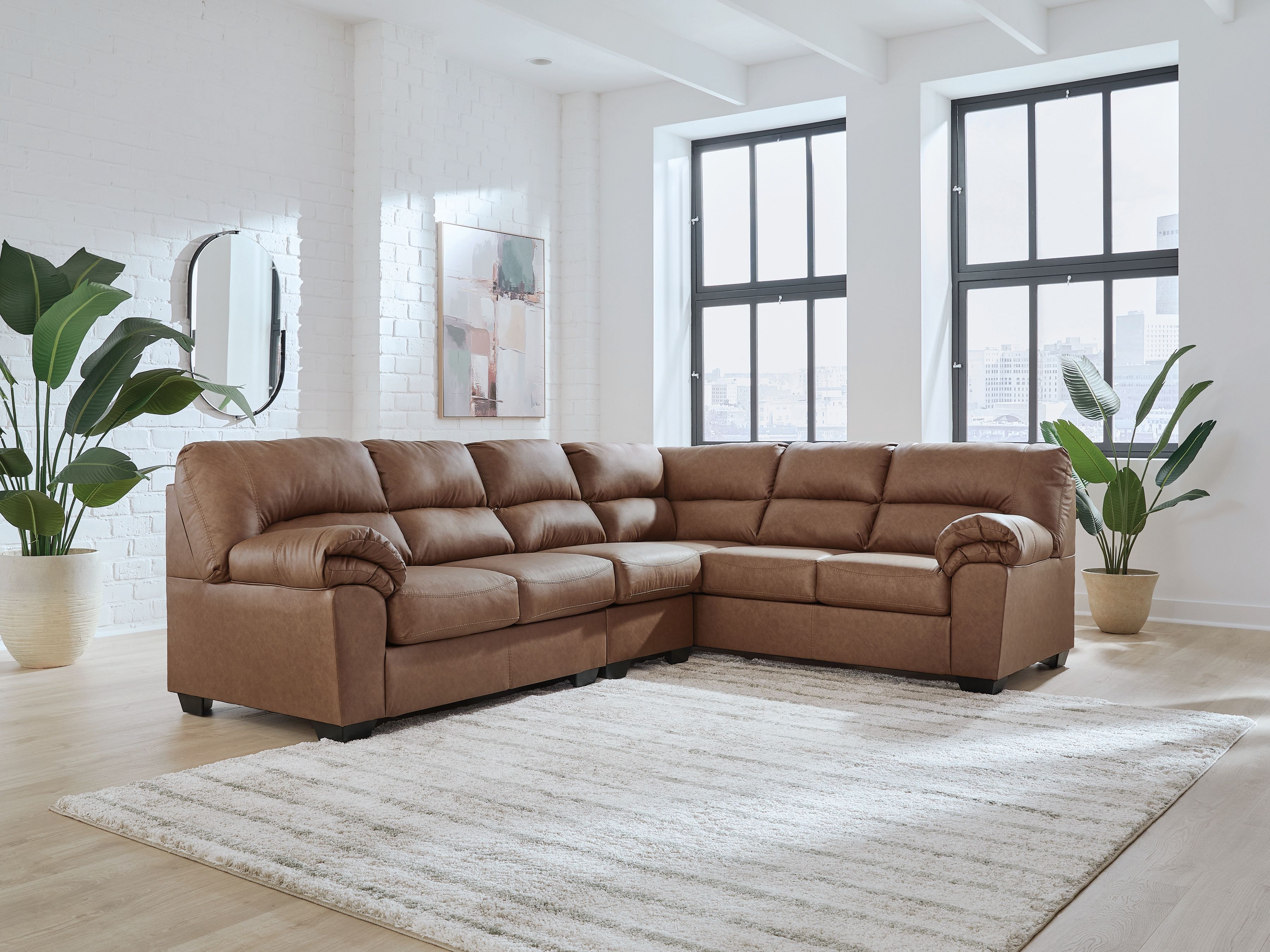 Ashley Furniture WillowBend - 3-Piece Sectional With RAF Sofa With Corner Wedge - Caramel - Image 2