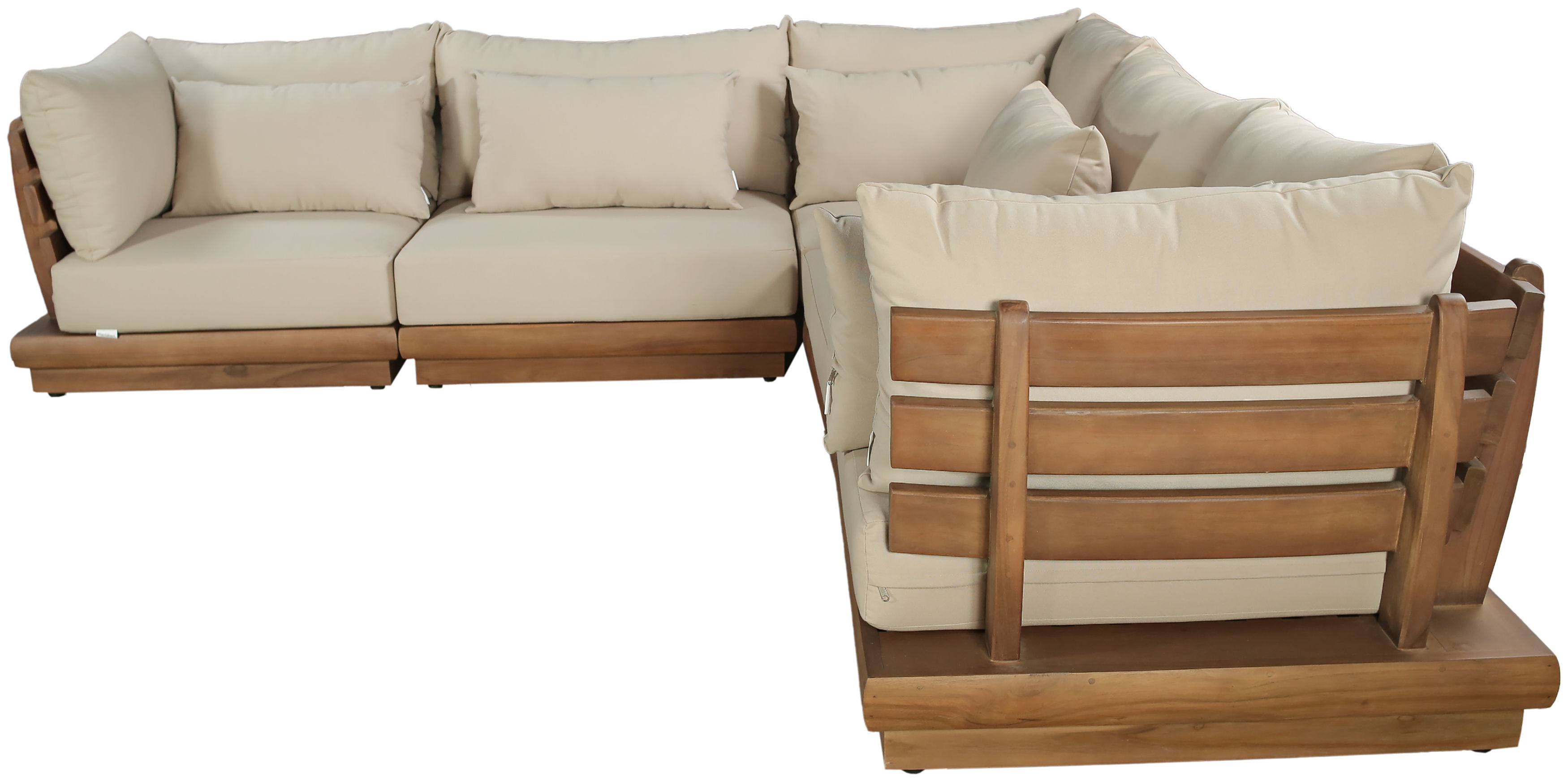 Mirella - 5 Piece Water Resistant Fabric 113" Upholstered Outdoor Patio Modular Sectional - Tan