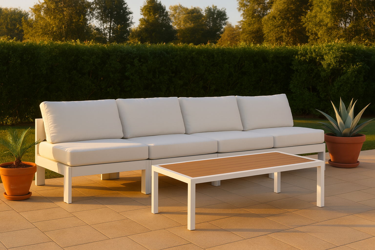 Nizuc - Outdoor Patio 4 Piece Armless Modular Sofa With White Frame - White