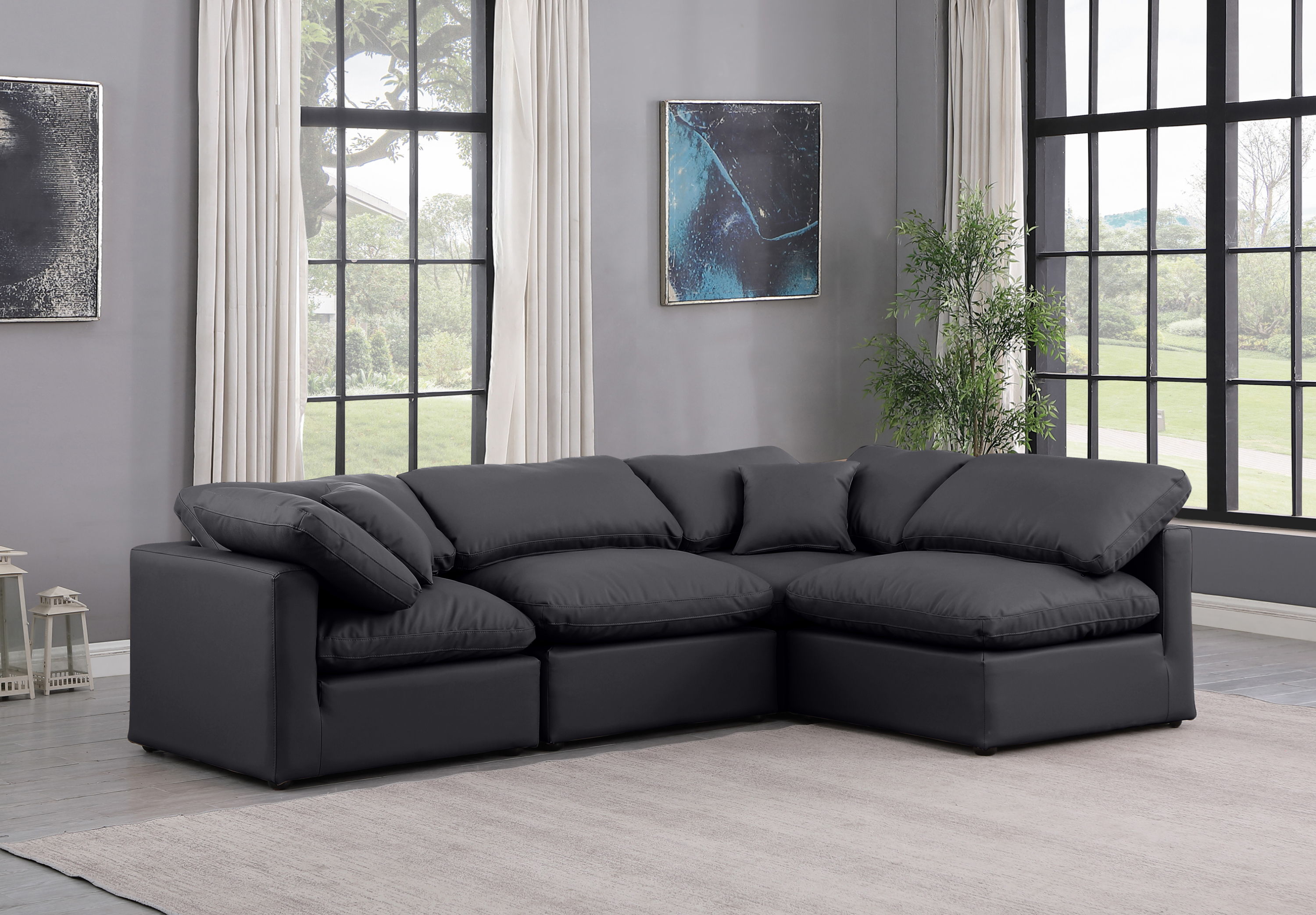 Indulge - Faux Leather 4 Piece Modular Sectional - Black