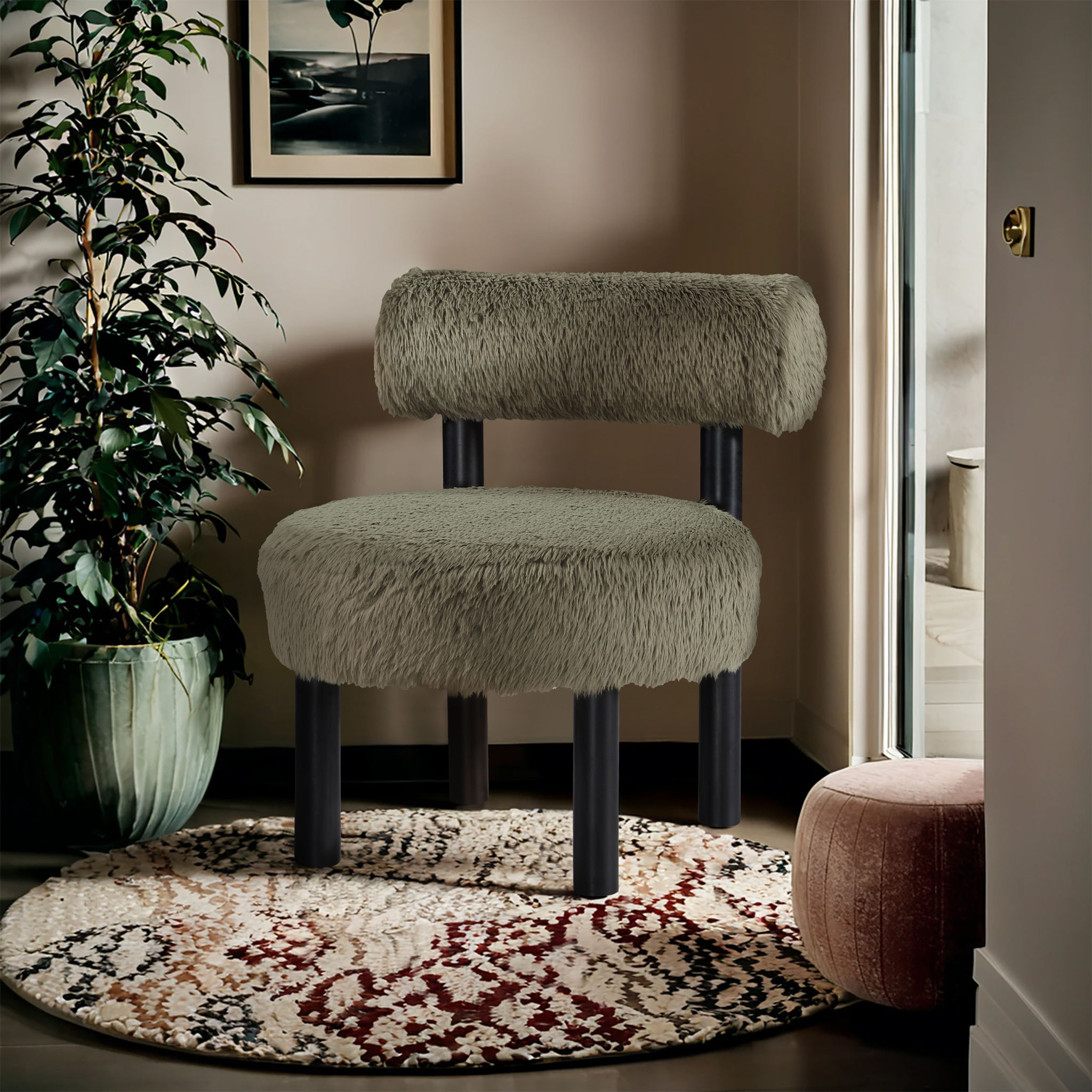 Ambre - Vegan Shearling Fabric Upholstered Accent Chair - Green