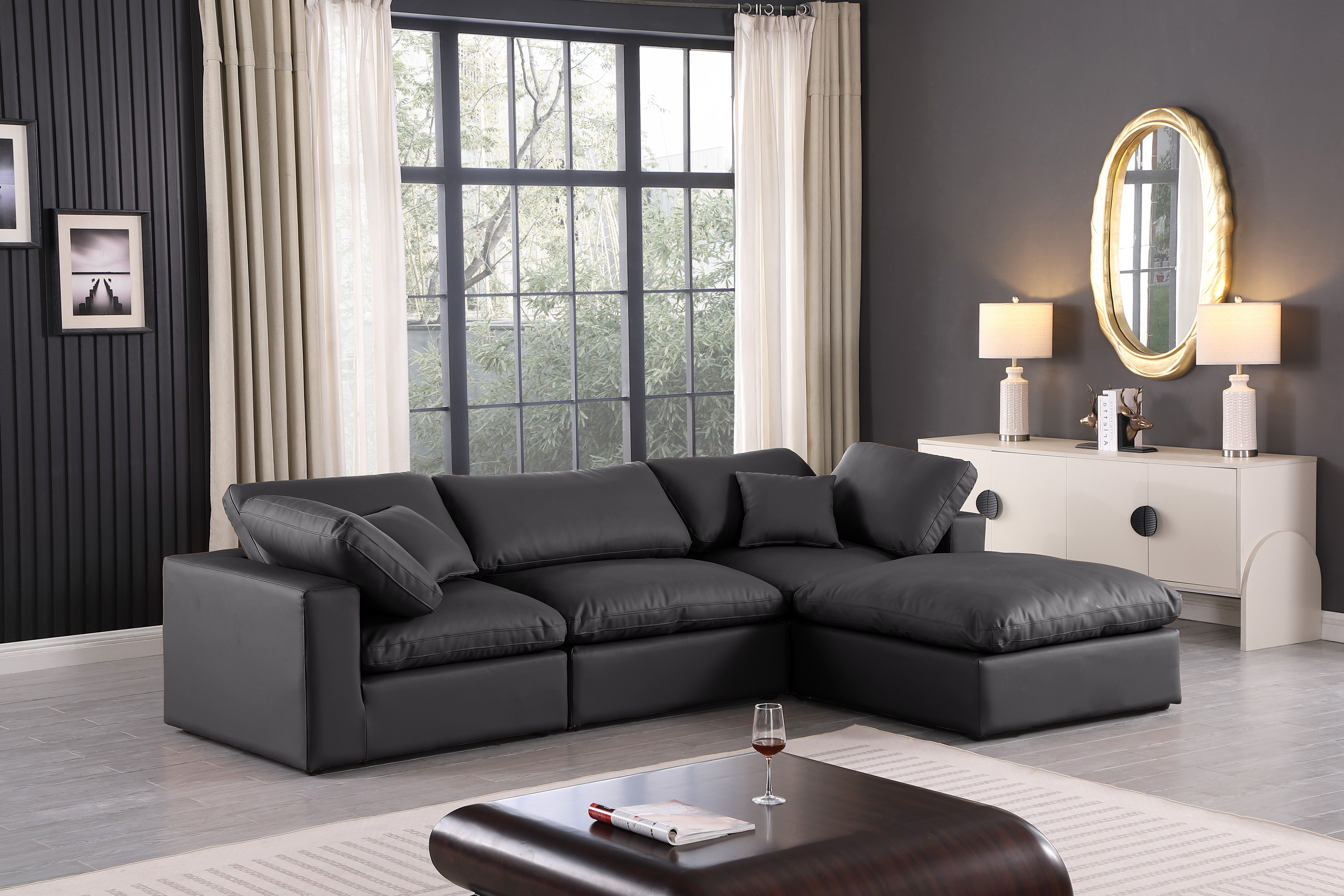 Comfy - 4 Piece Faux Leather Modular Sectional With Chaise - Charcoal
