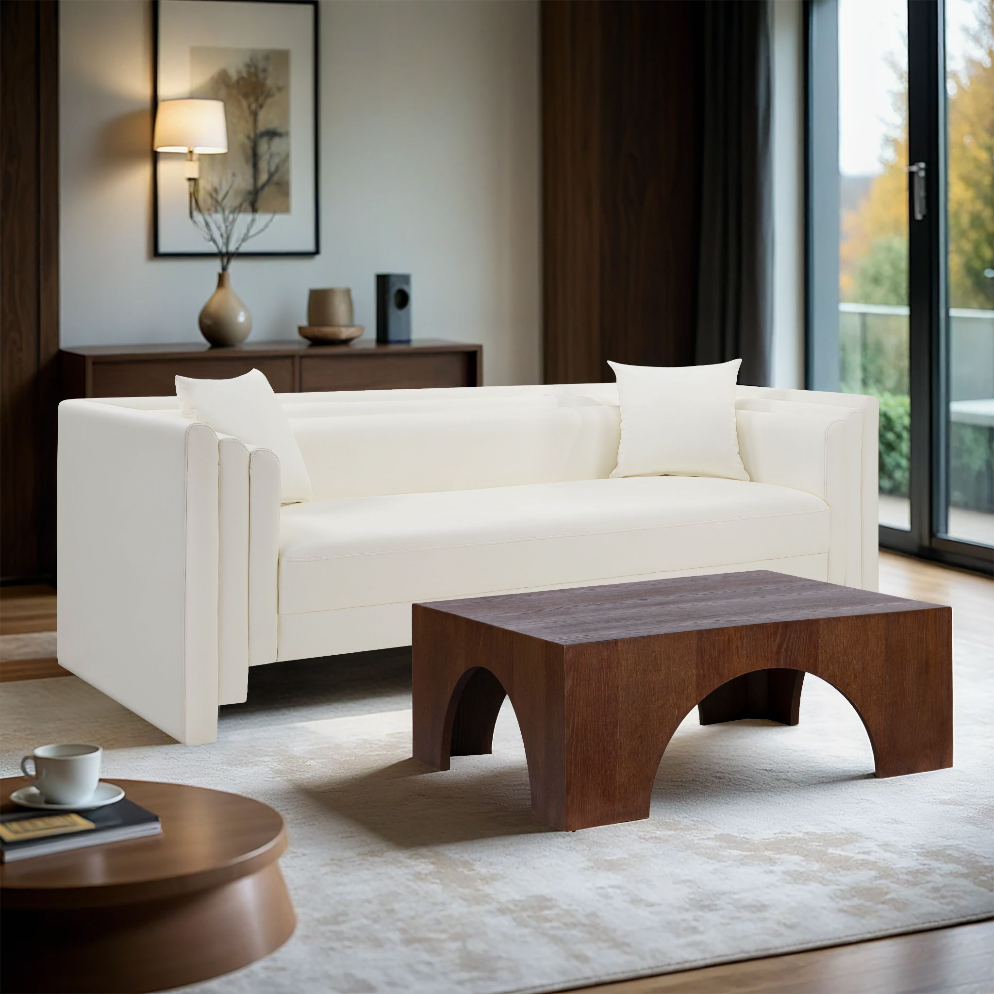 Everett - Vegan Leather 88.5" Upholstered Sofa - Cream