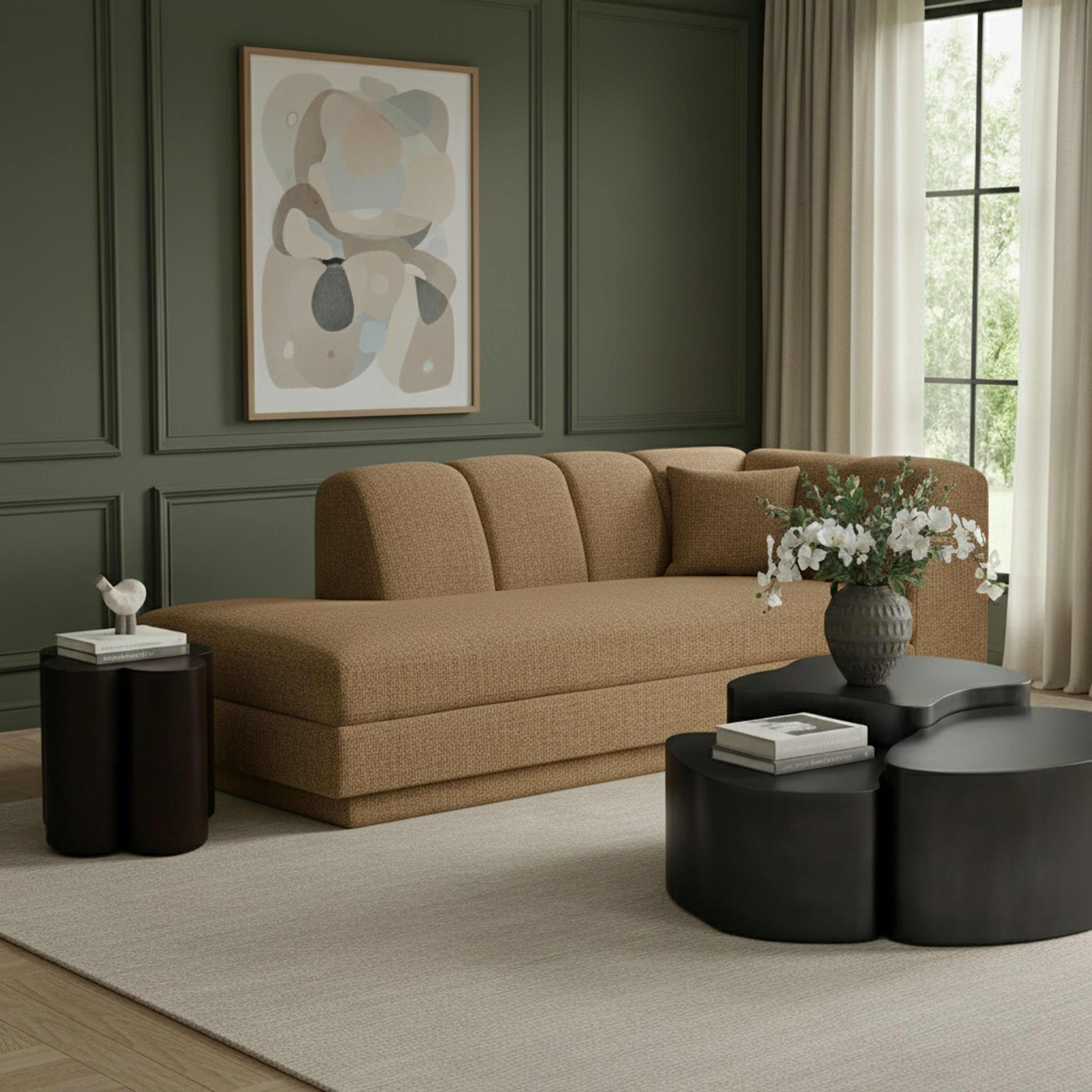 Modari - Fabric Upholstered Right Arm Chaise - Brown