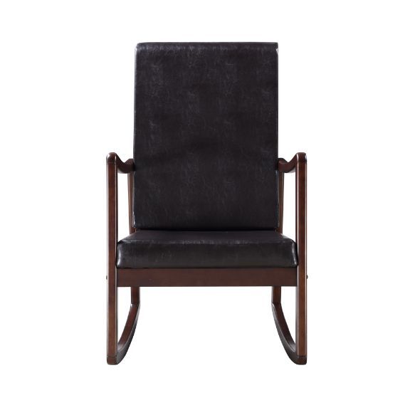 Raina - Rocking Chair - Dark Brown Synthetic Leather & Espresso, black, view 3