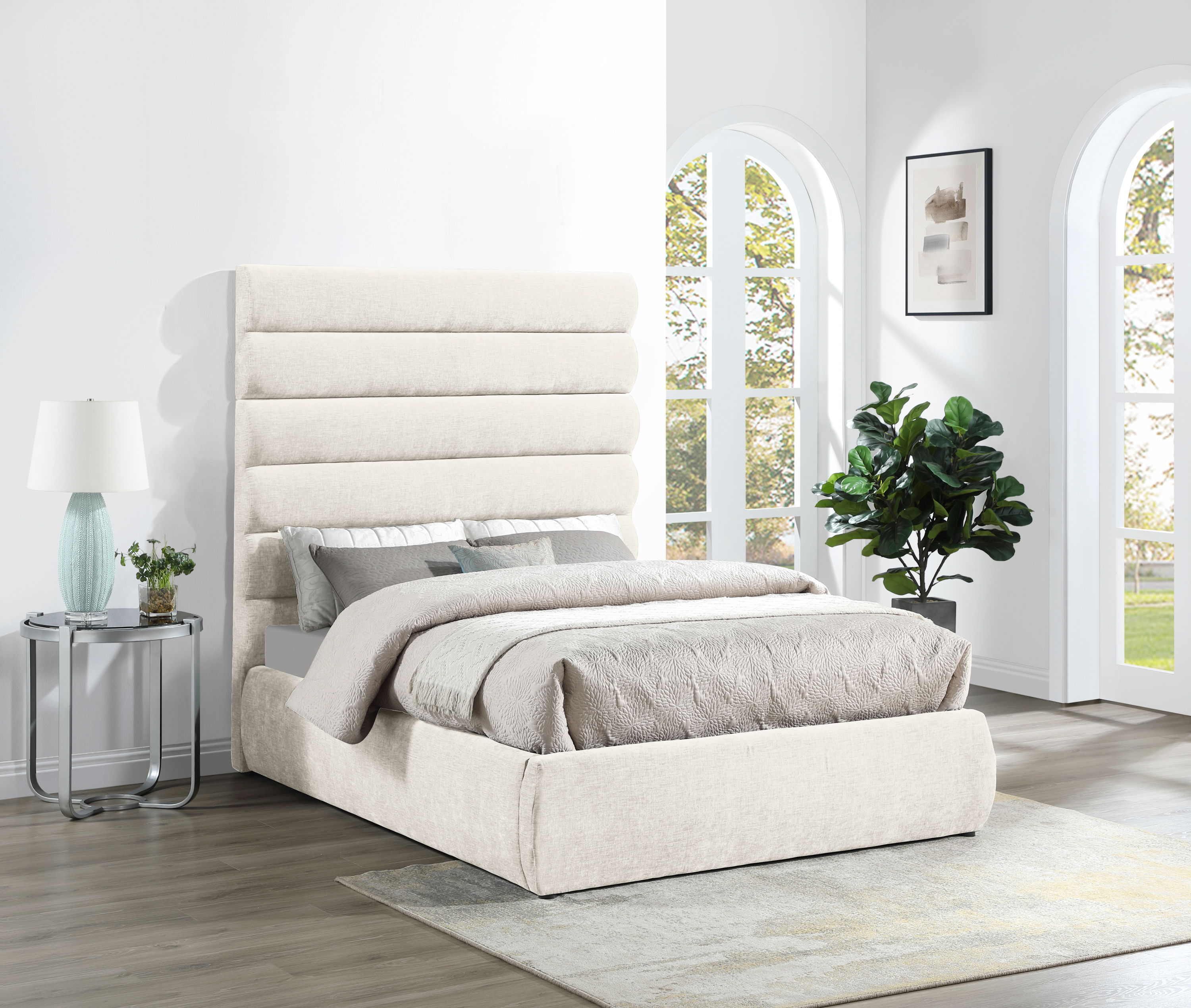 Adam - Chenille Fabric Full Bed With 70.5" Headboard - Cream