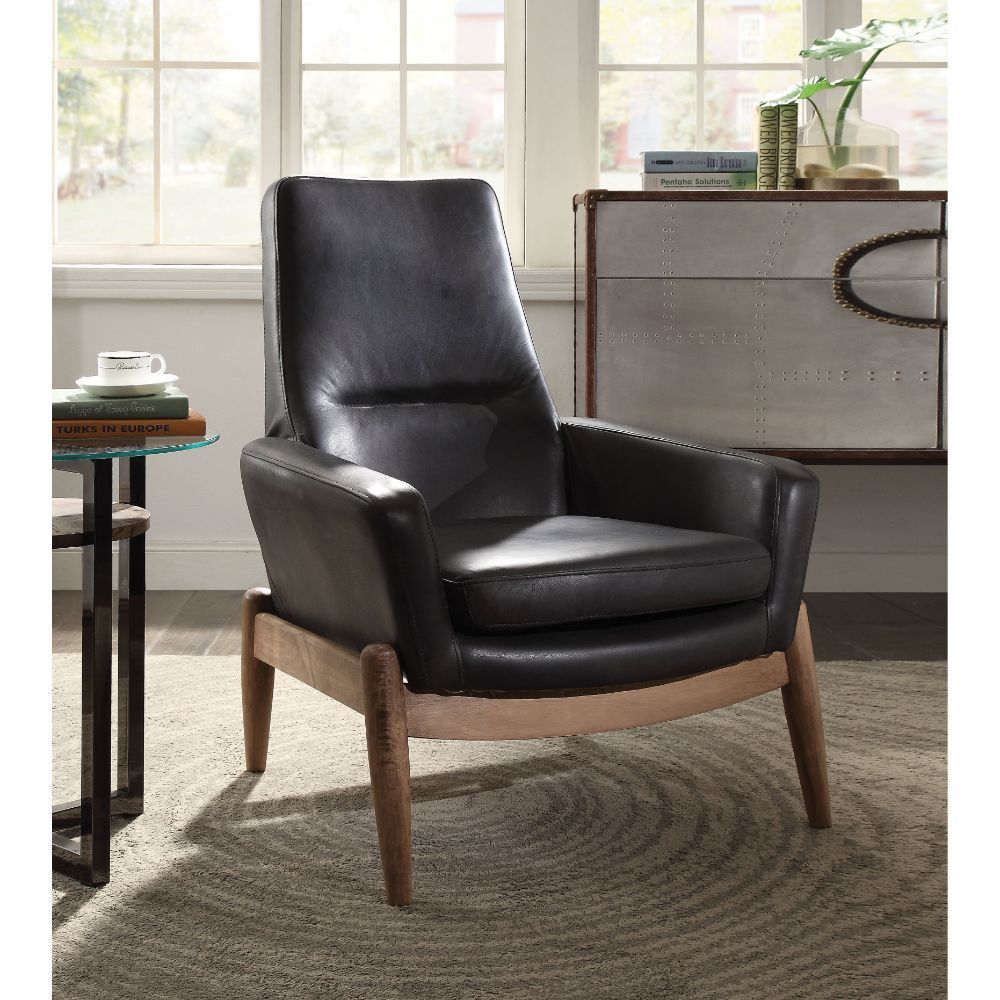 Dolphin - Accent Chair - Black Top Grain Leather, black, view 2