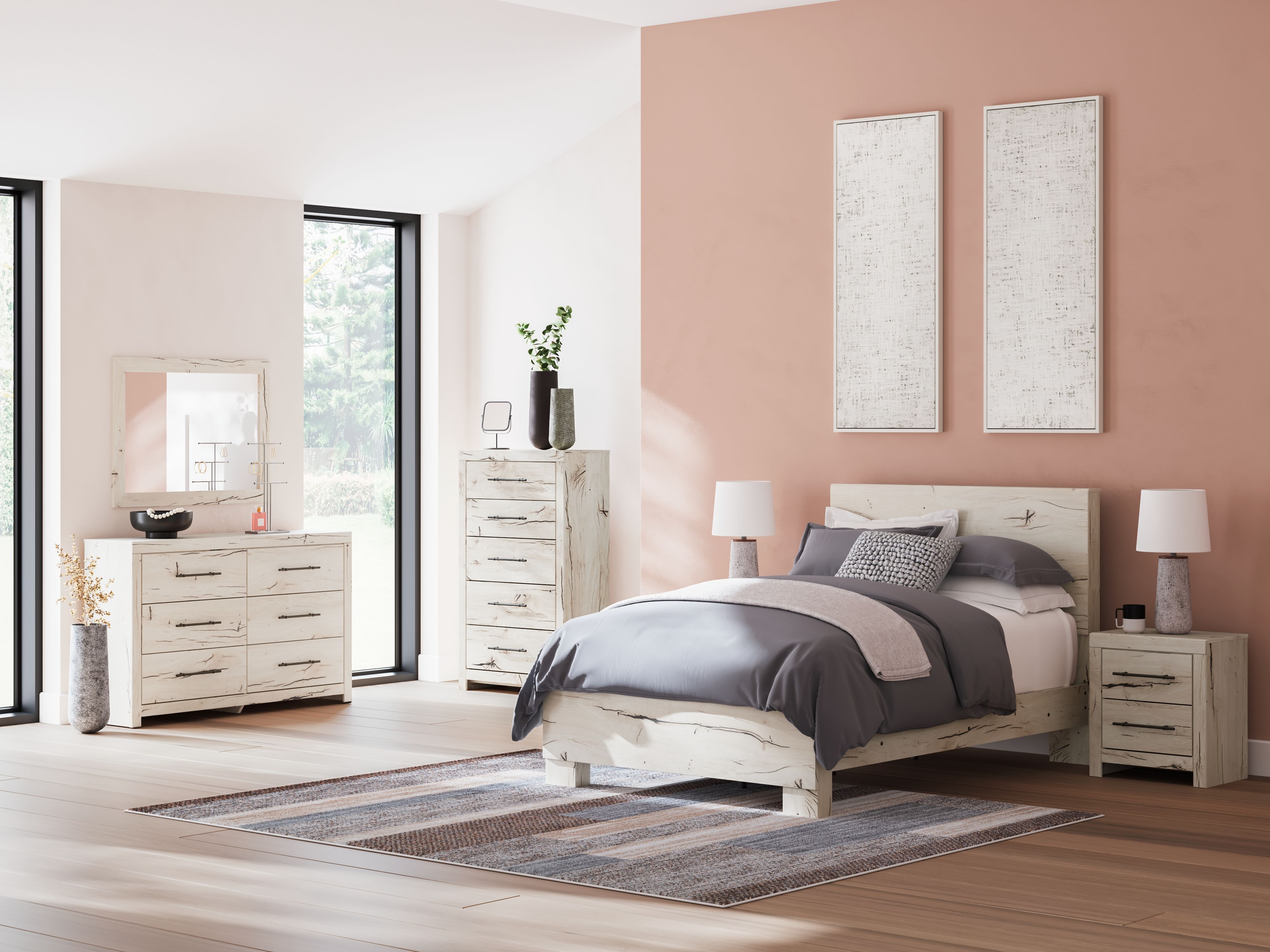 Ashley Lawroy - Light Natural - 5 Pc. - Dresser, Mirror, Full Panel Bed