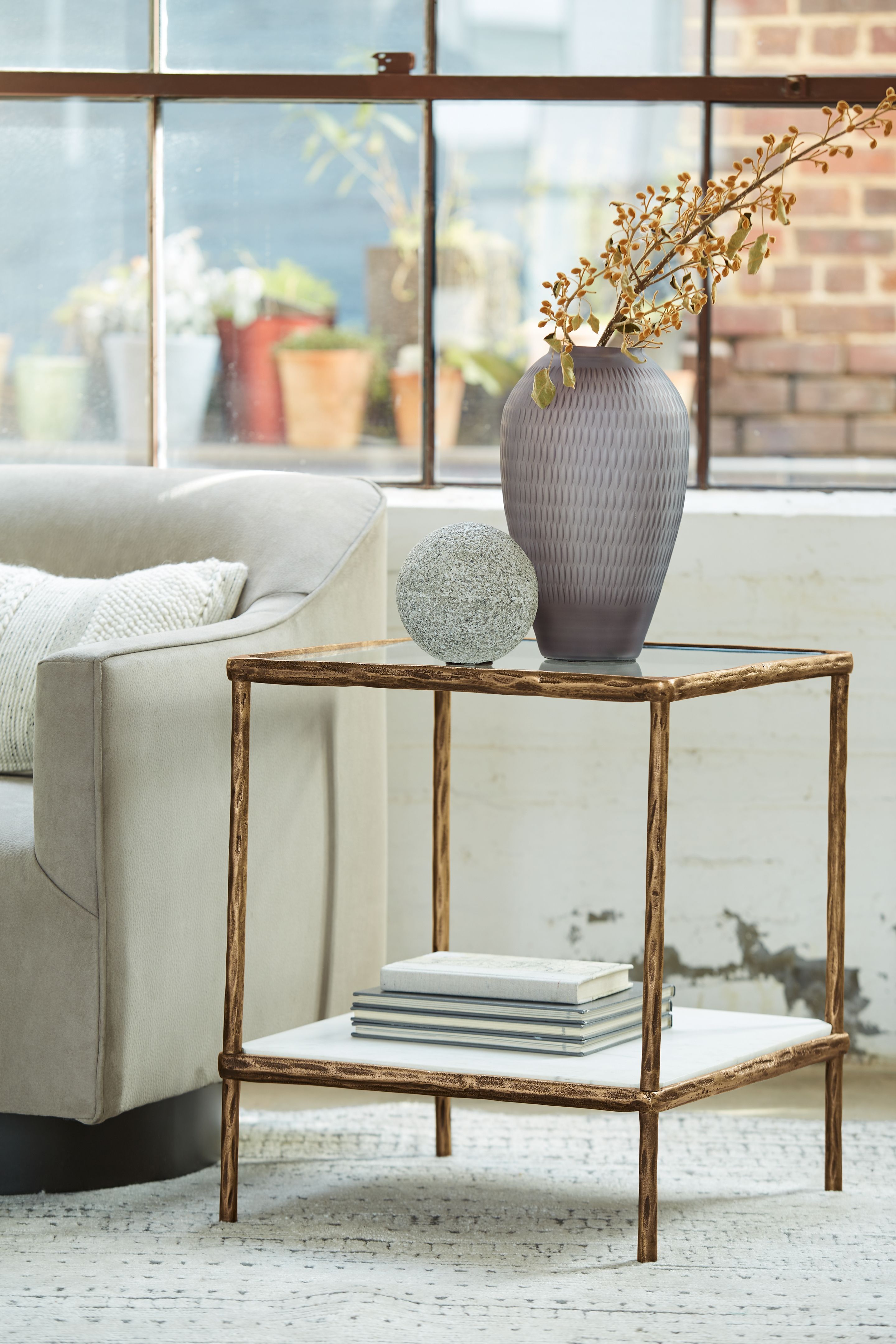 Ryandale - Accent Table - Antique Brass Finish