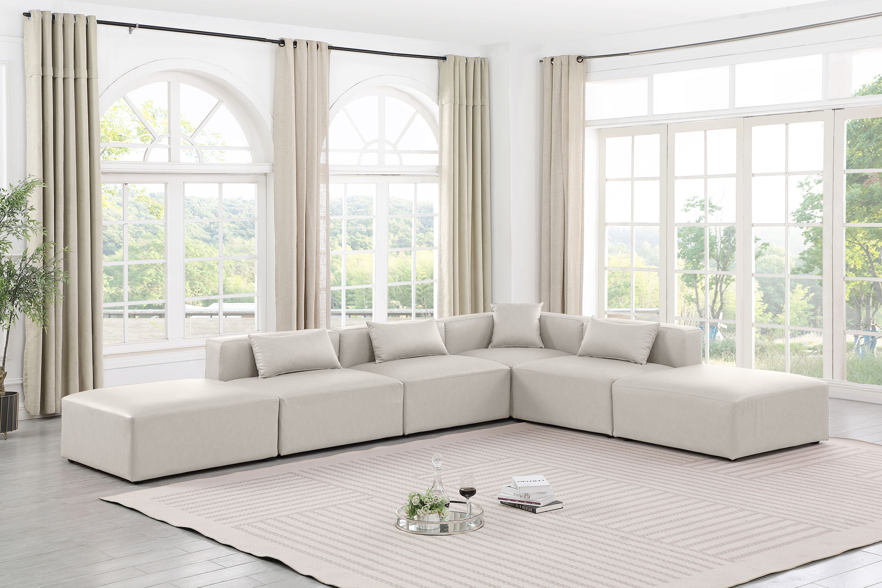 Cube - 6 Piece Modular Corner Armless Sectional - Cream