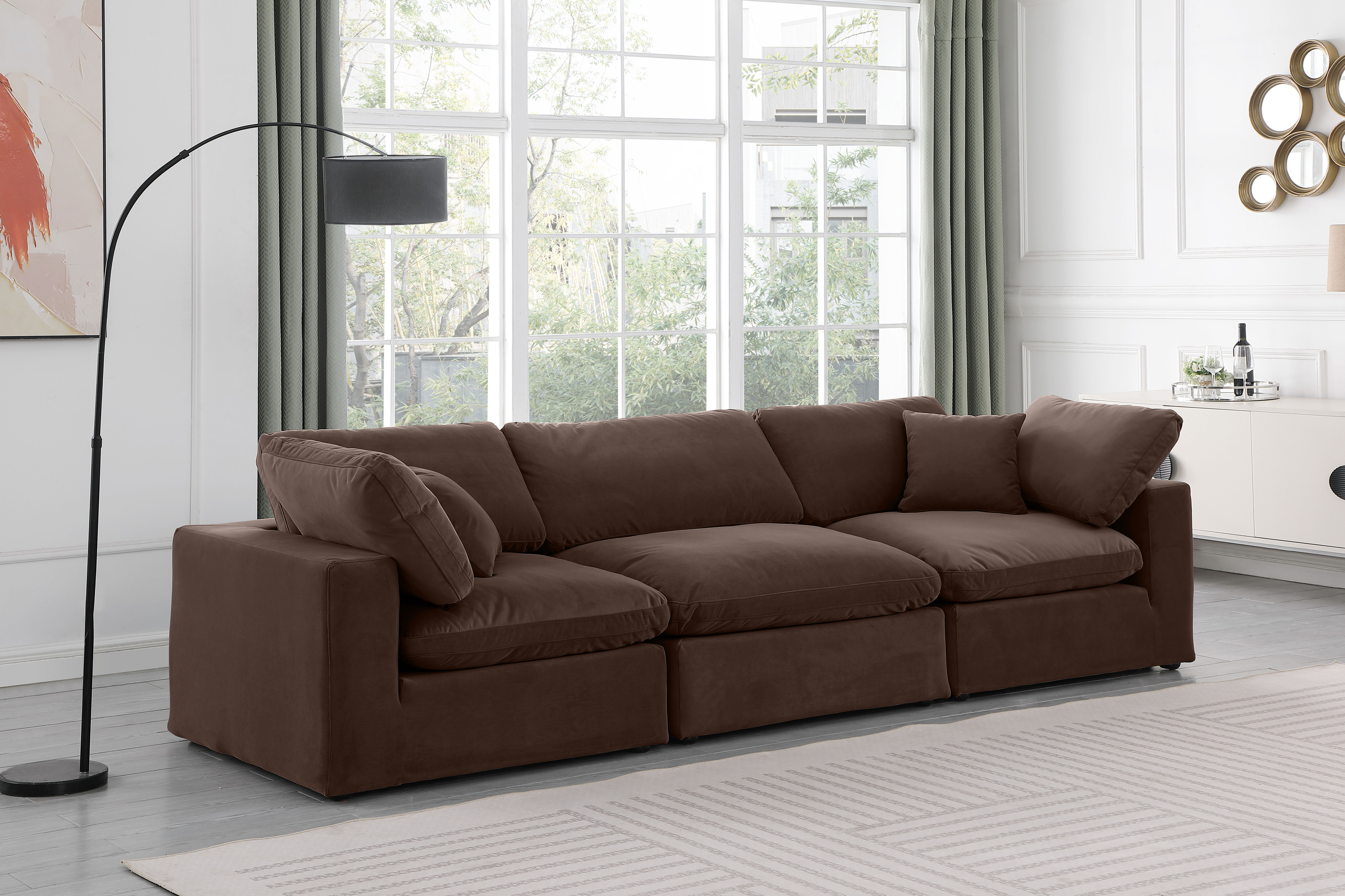 Comfy - Velvet Modular Sofa 3 Pieces - Brown
