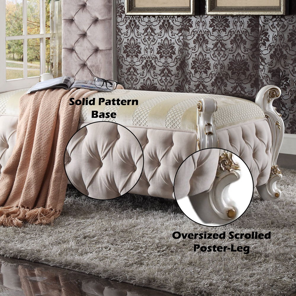 Picardy - Bench - Fabric & Antique Pearl, white