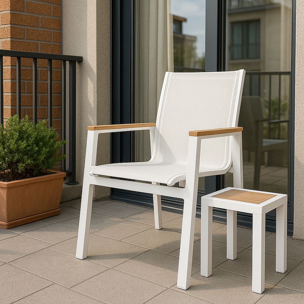 Nizuc - Outdoor Patio Dining Arm Chair With White Frame And Natural Arms (Set of 2) - White