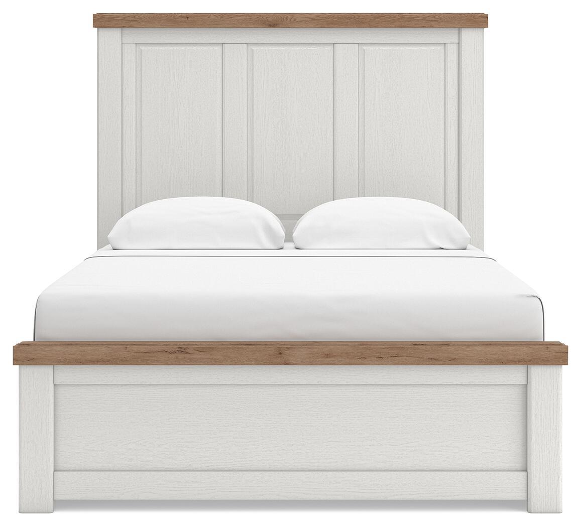 Savonport - Queen Panel Bed With 2 Under Bed Storage Units - White / Brown