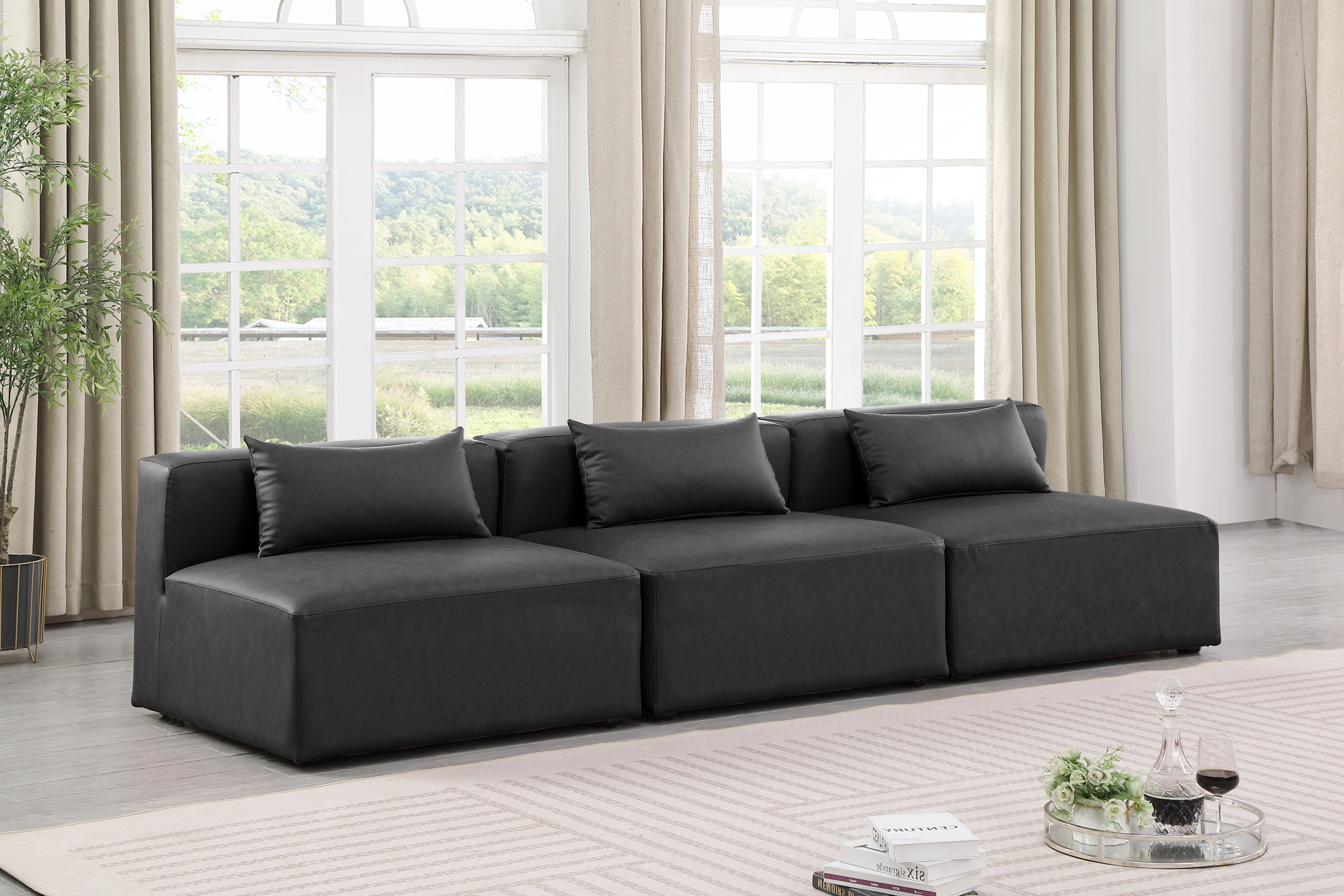 Cube - Modular 3 Piece Armless Sofa - Charcoal Gray