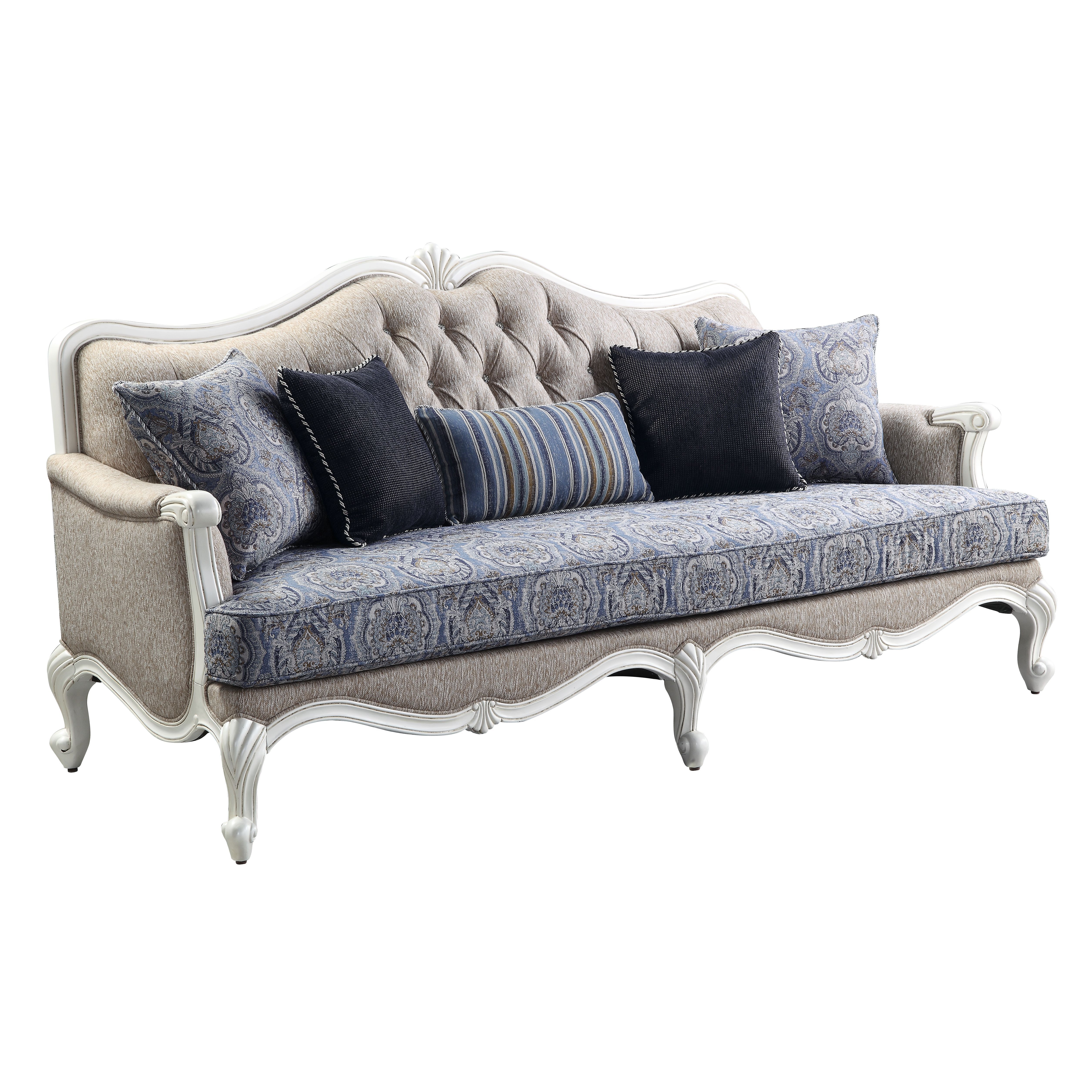 Ciddrenar - Sofa With 5 Pillows - Fabric & White, blue