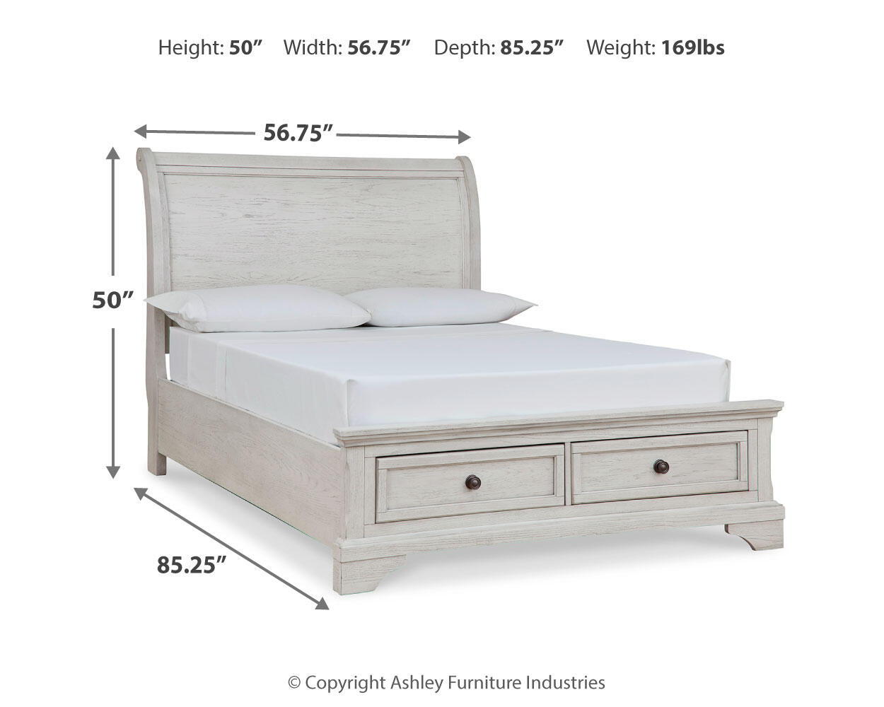 Ashley Furniture Robbinsdale - Full Sleigh Storage Bed - Antique White - Image 7