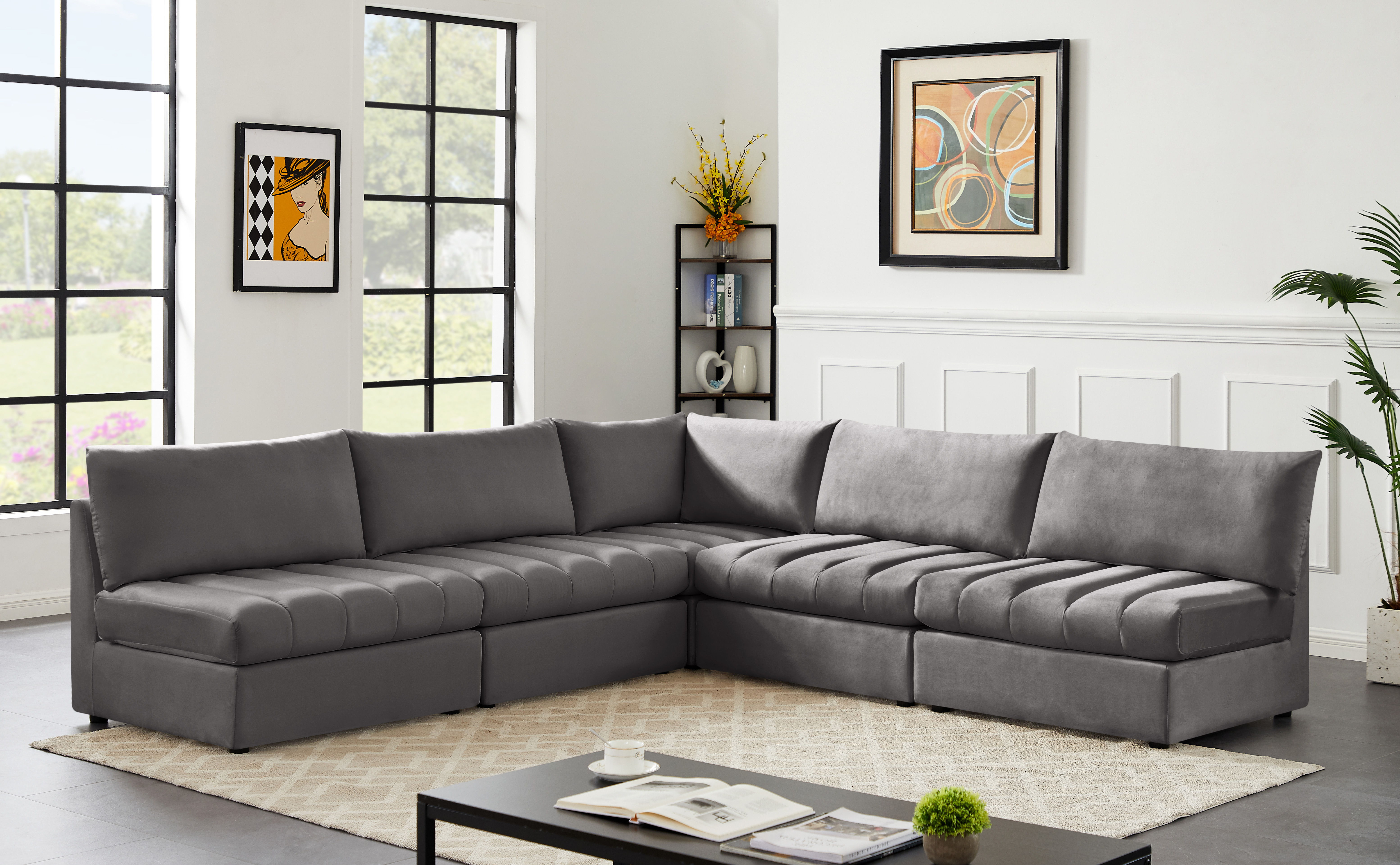 Jacob - Modular Corner Armless Sectional 5 Piece - Gray
