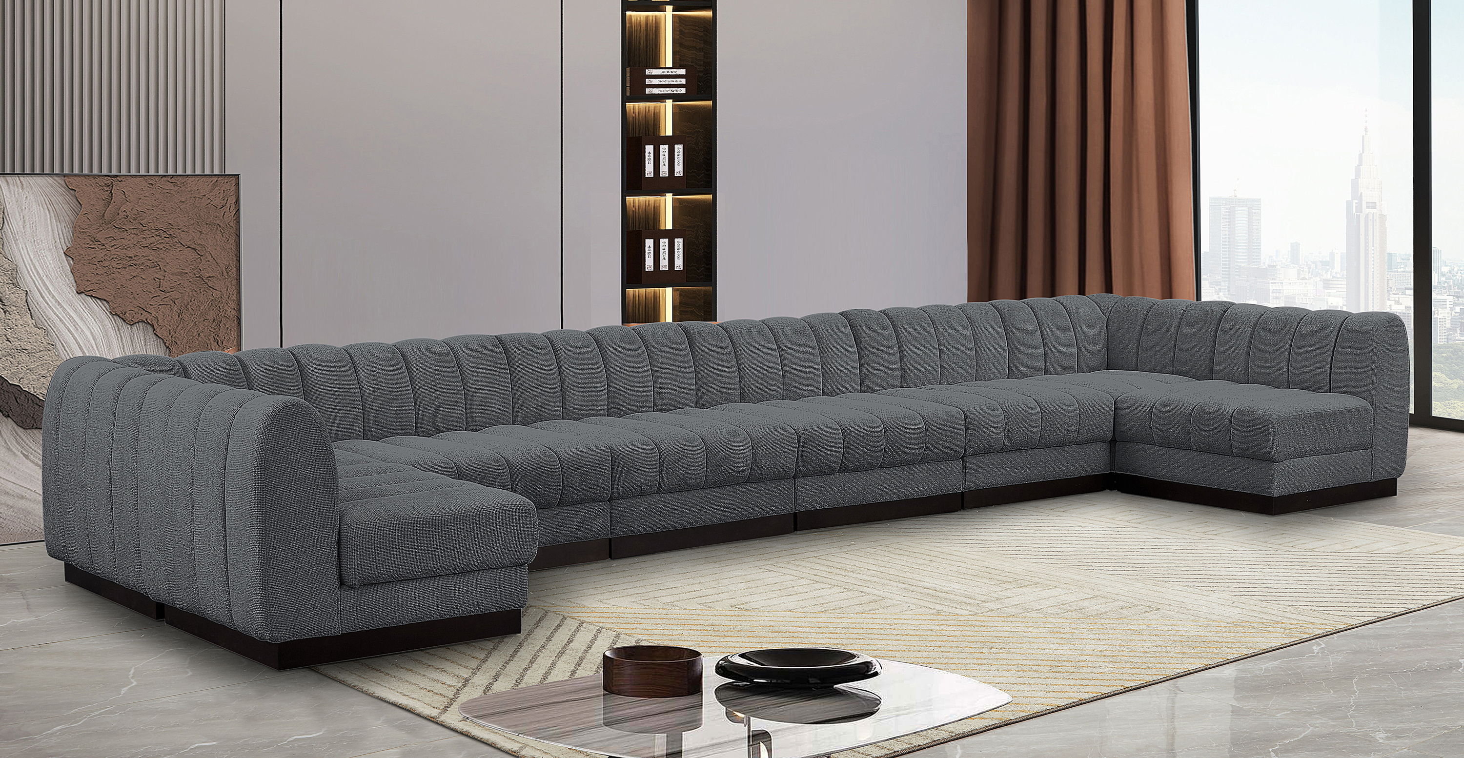 Quinn - 8 Piece Modular U-Shaped Armless Sectional - Gray