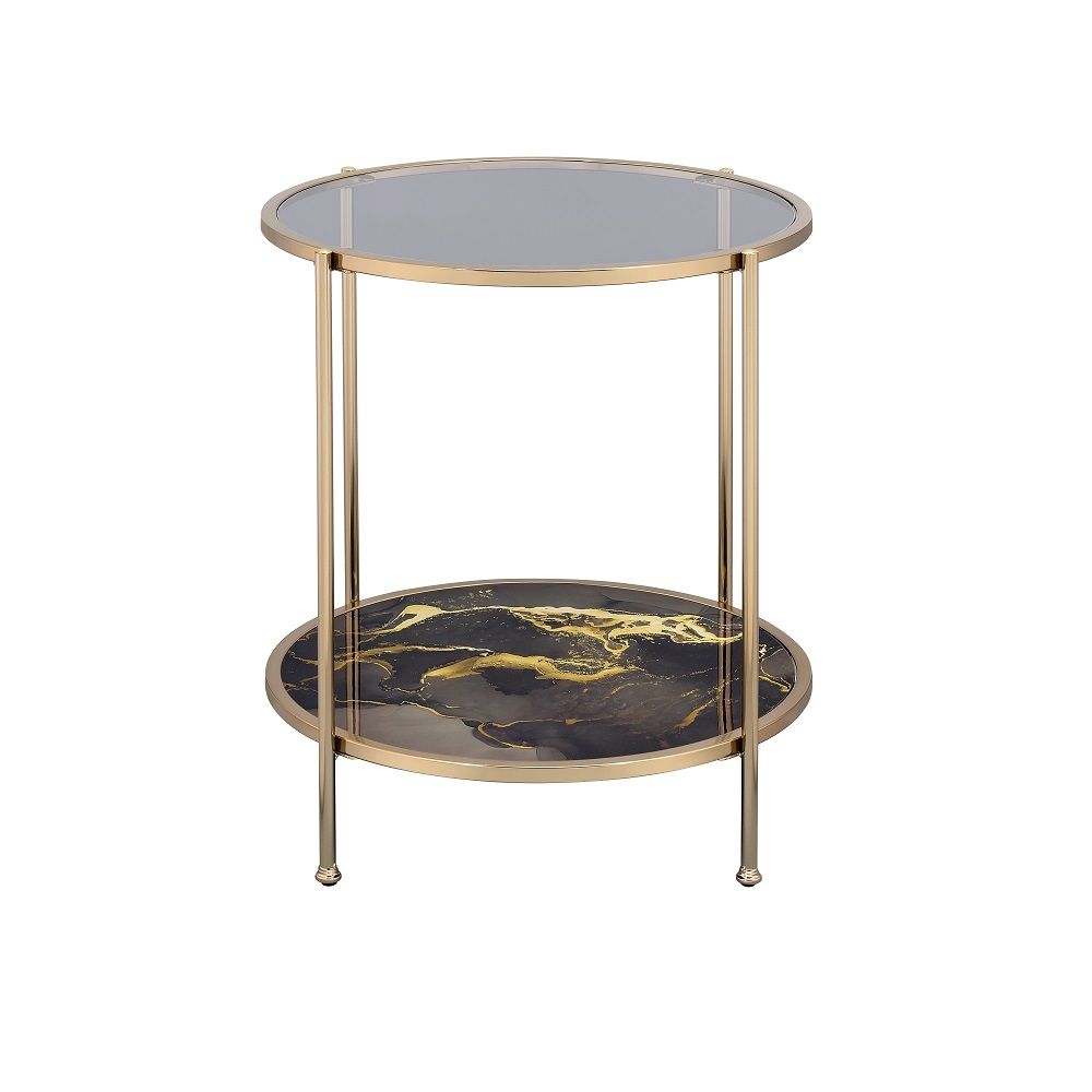 Fiorella - End Table - Black Marble Print & Champagne, black, view 6