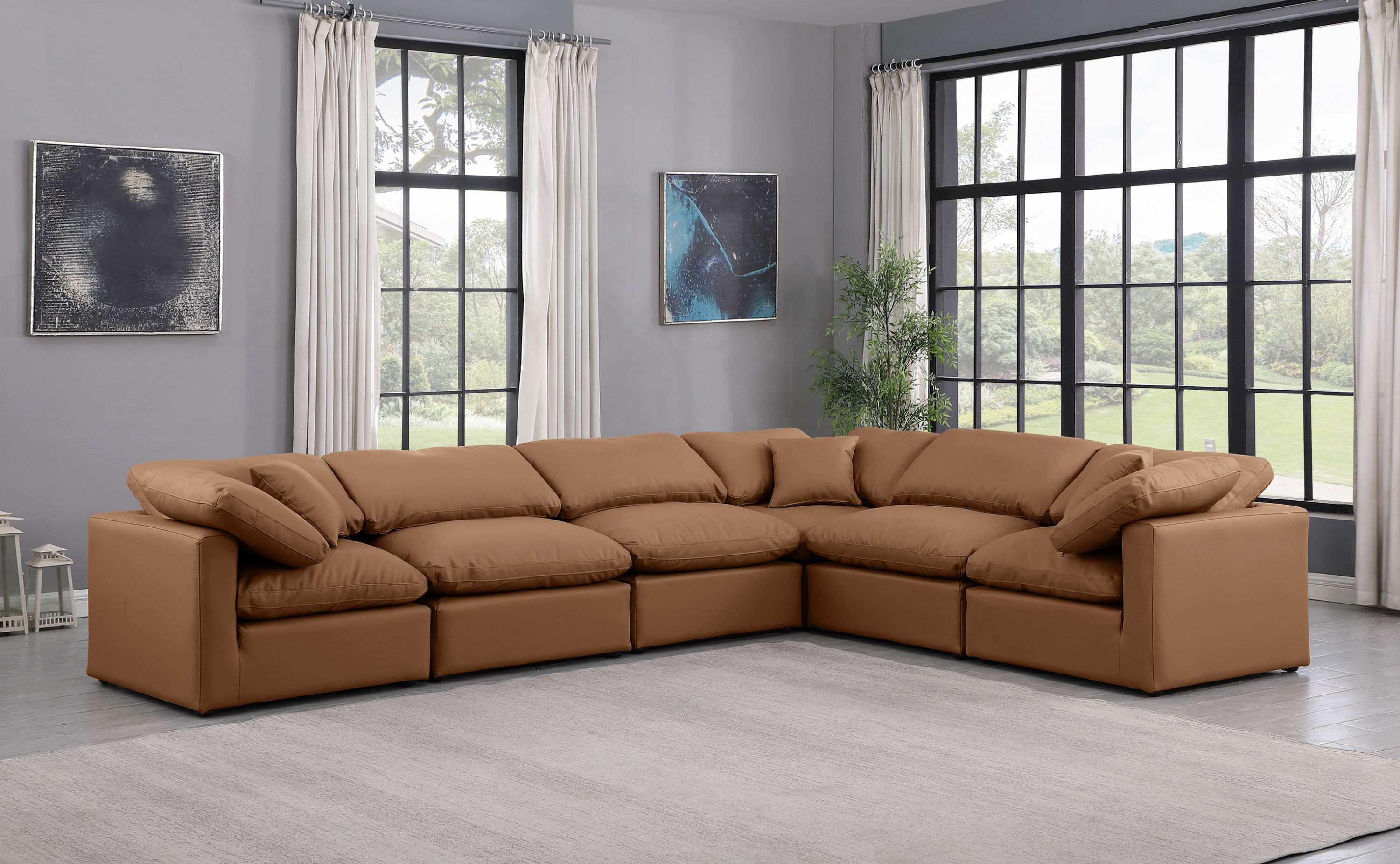 Indulge - Faux Leather 6 Piece Modular Corner Sectional - Cognac