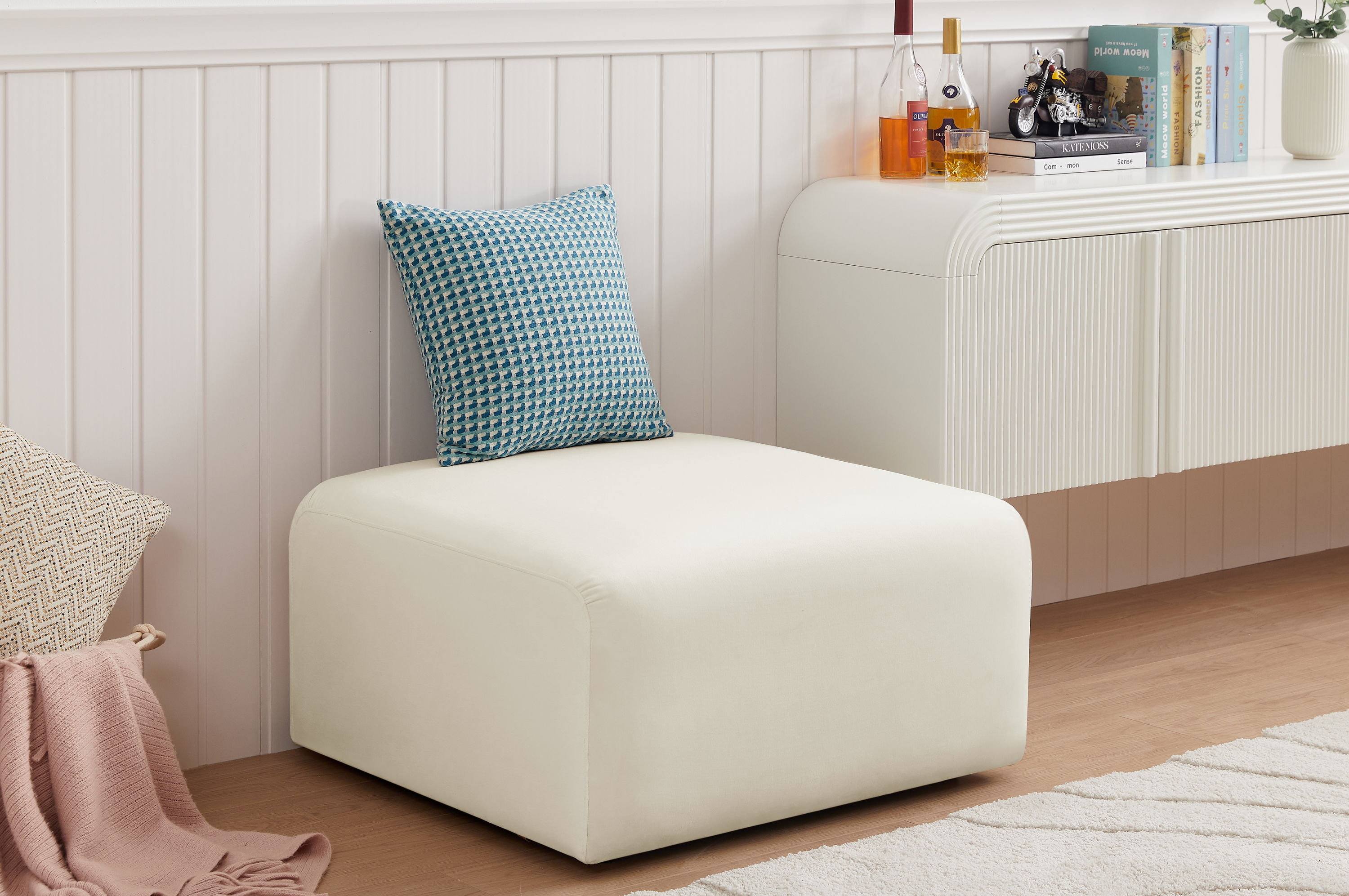 Arc - Velvet Ottoman - Cream