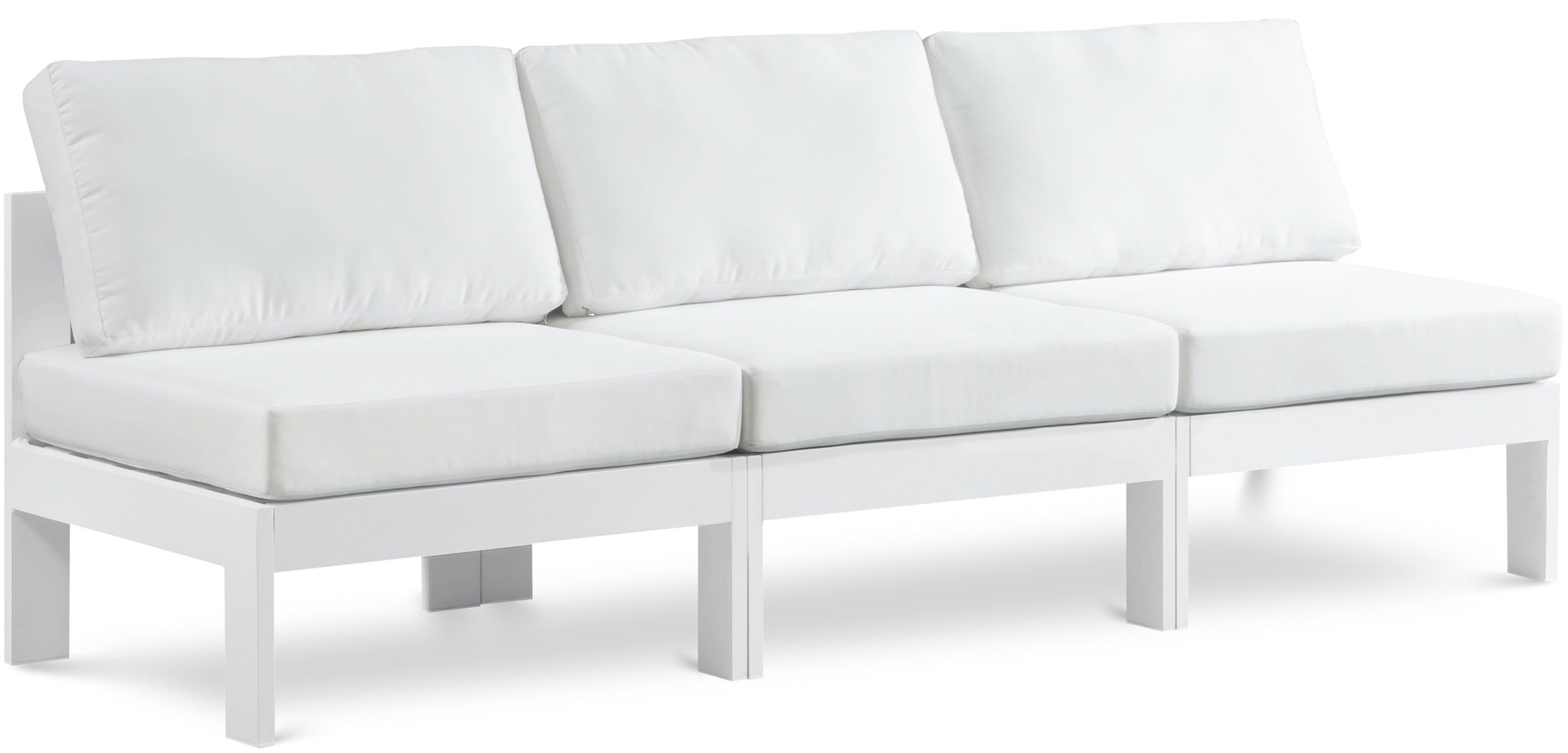Nizuc - Outdoor Patio 3 Seat Armless Modular Sofa With White Frame - White