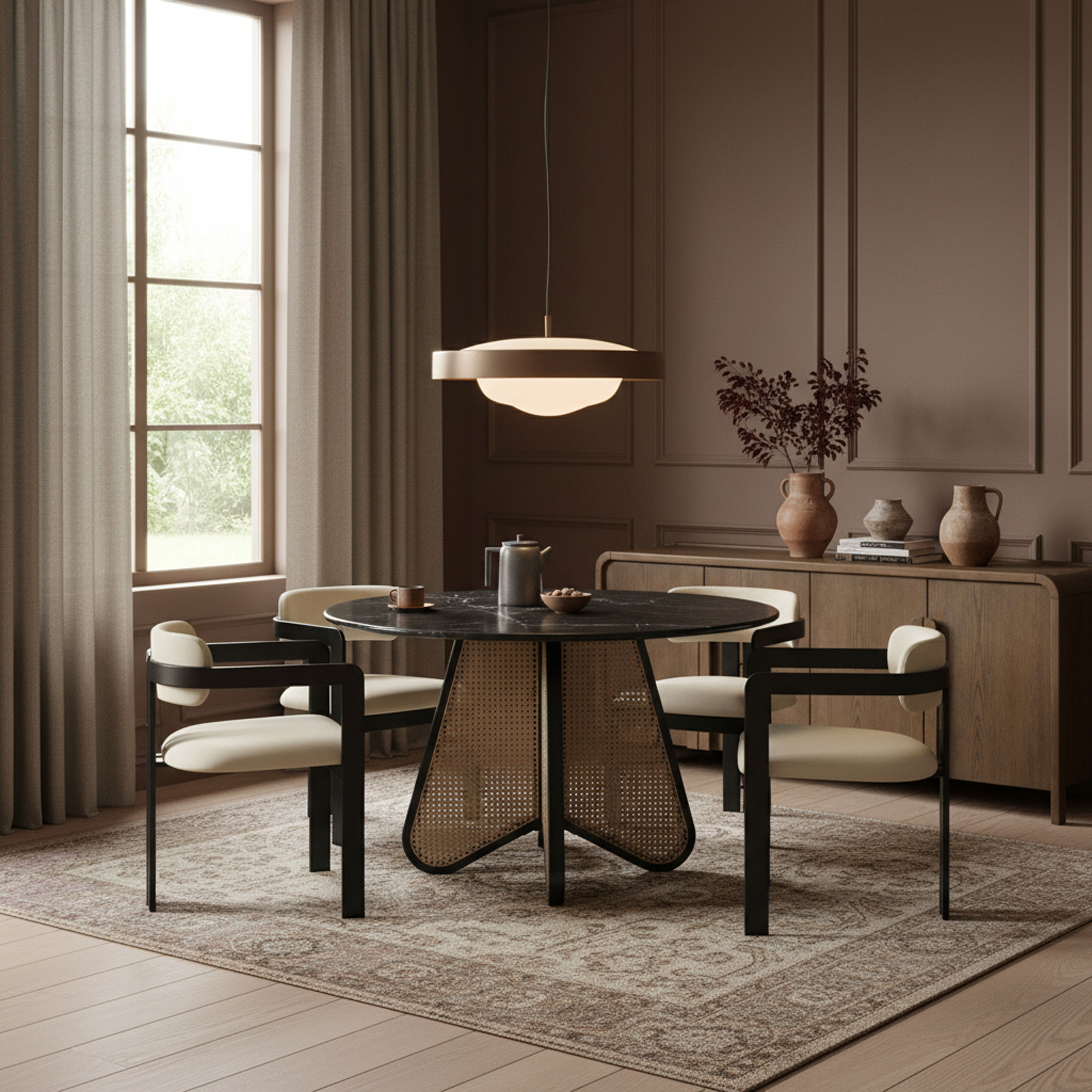 Aurum - Vegan Leather Upholstered Dining Chair (Set of 2) - Cream / Graphite Black