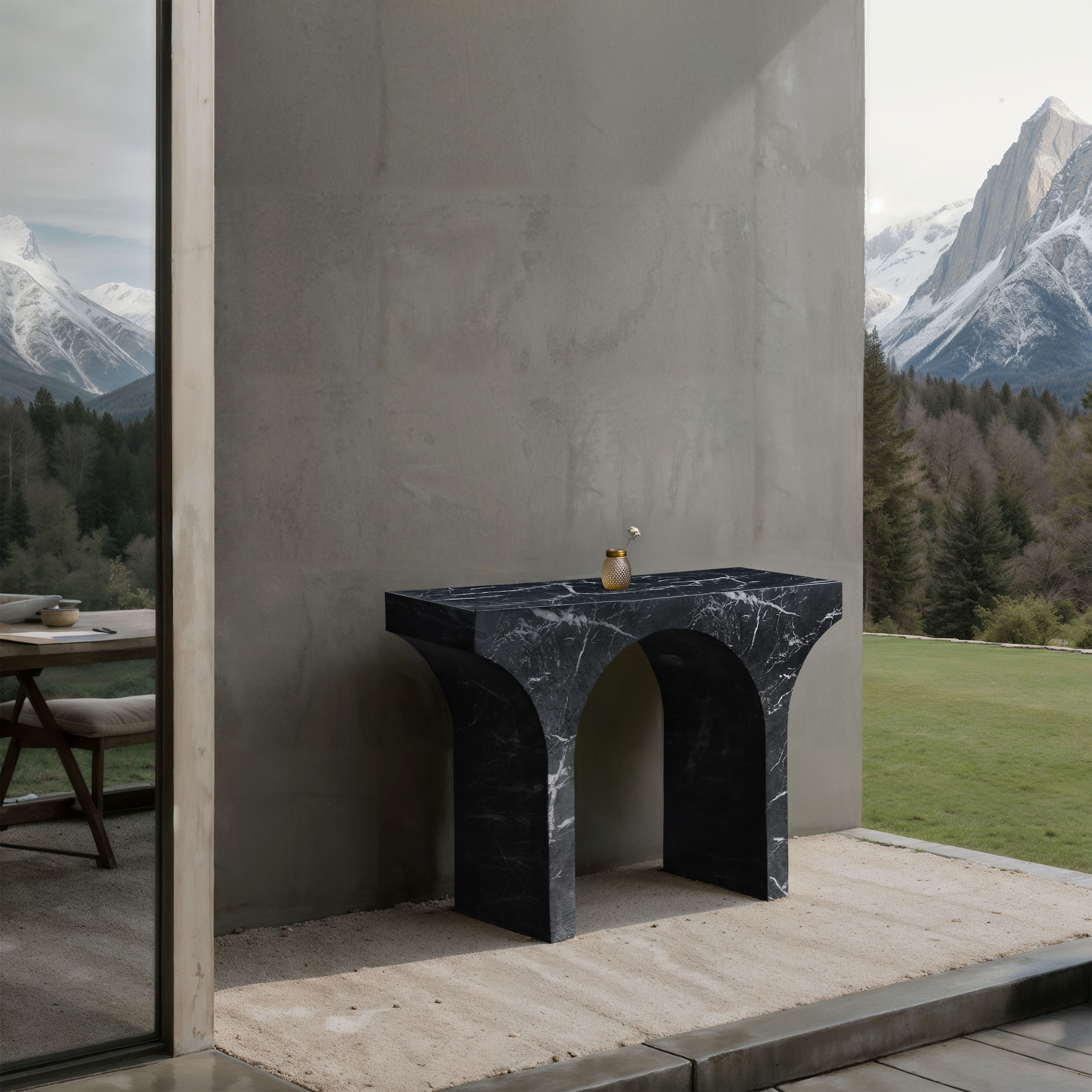 Pomezia - Marble Finish Console Table - Black