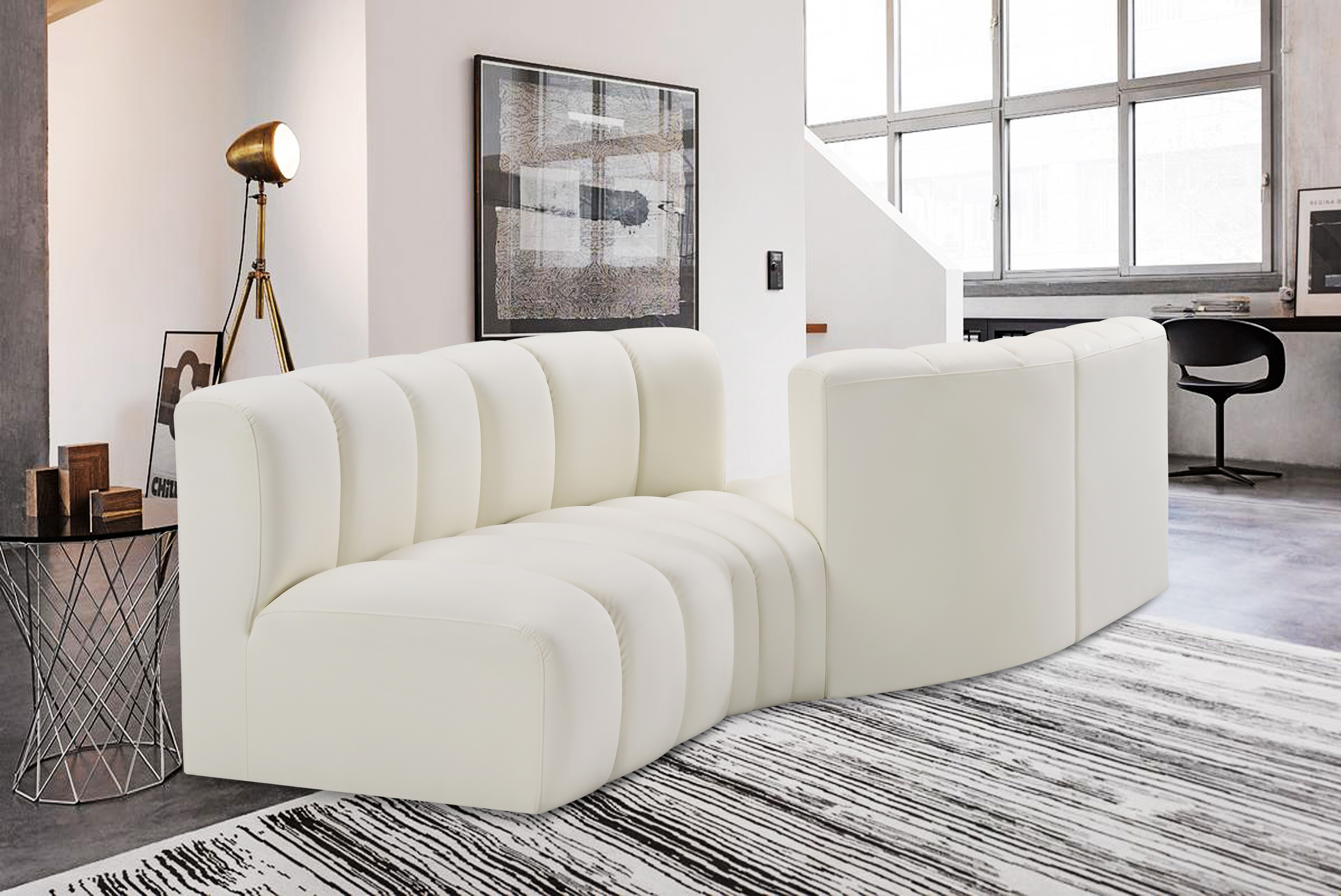 Arc - Faux Leather 4 Piece Sofa - Cream