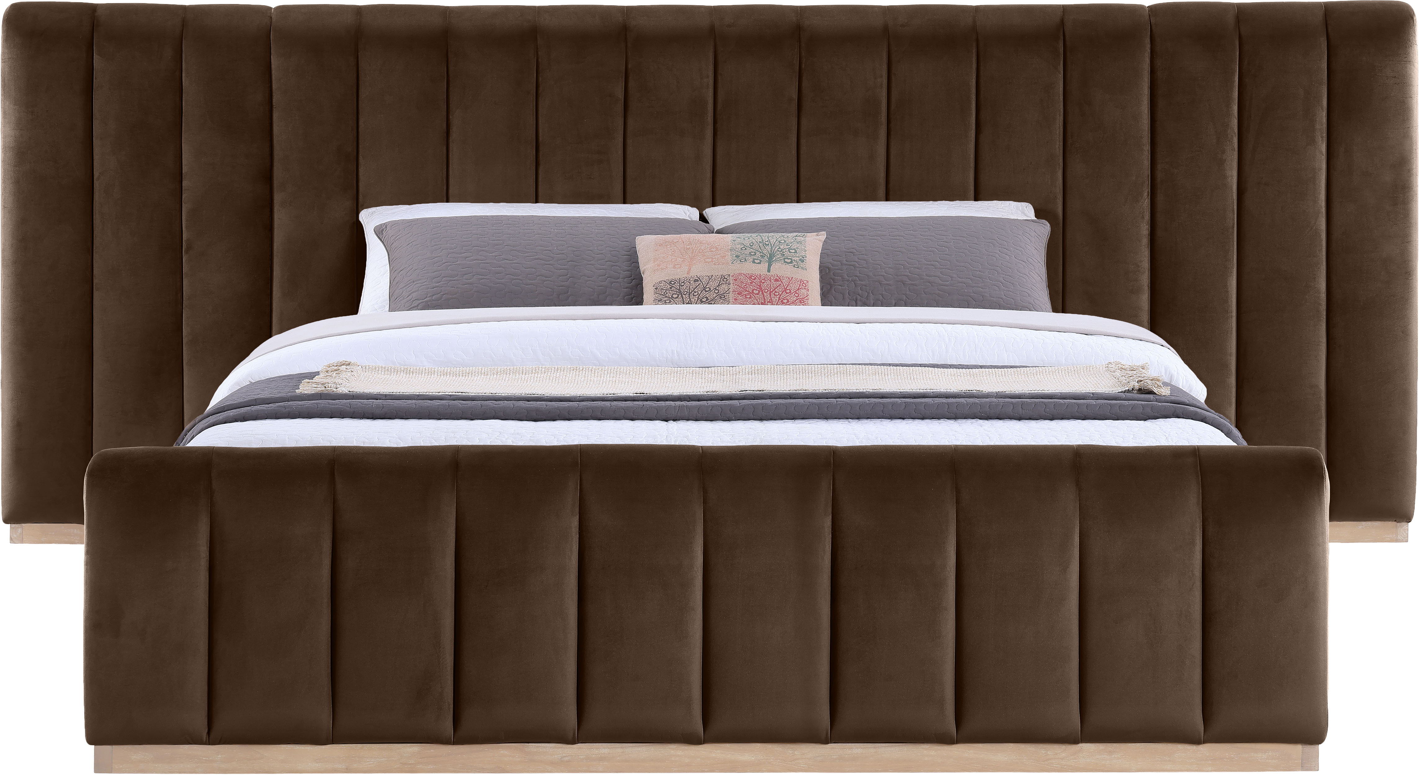 Amara - Velvet Upholstered King Bed - Brown