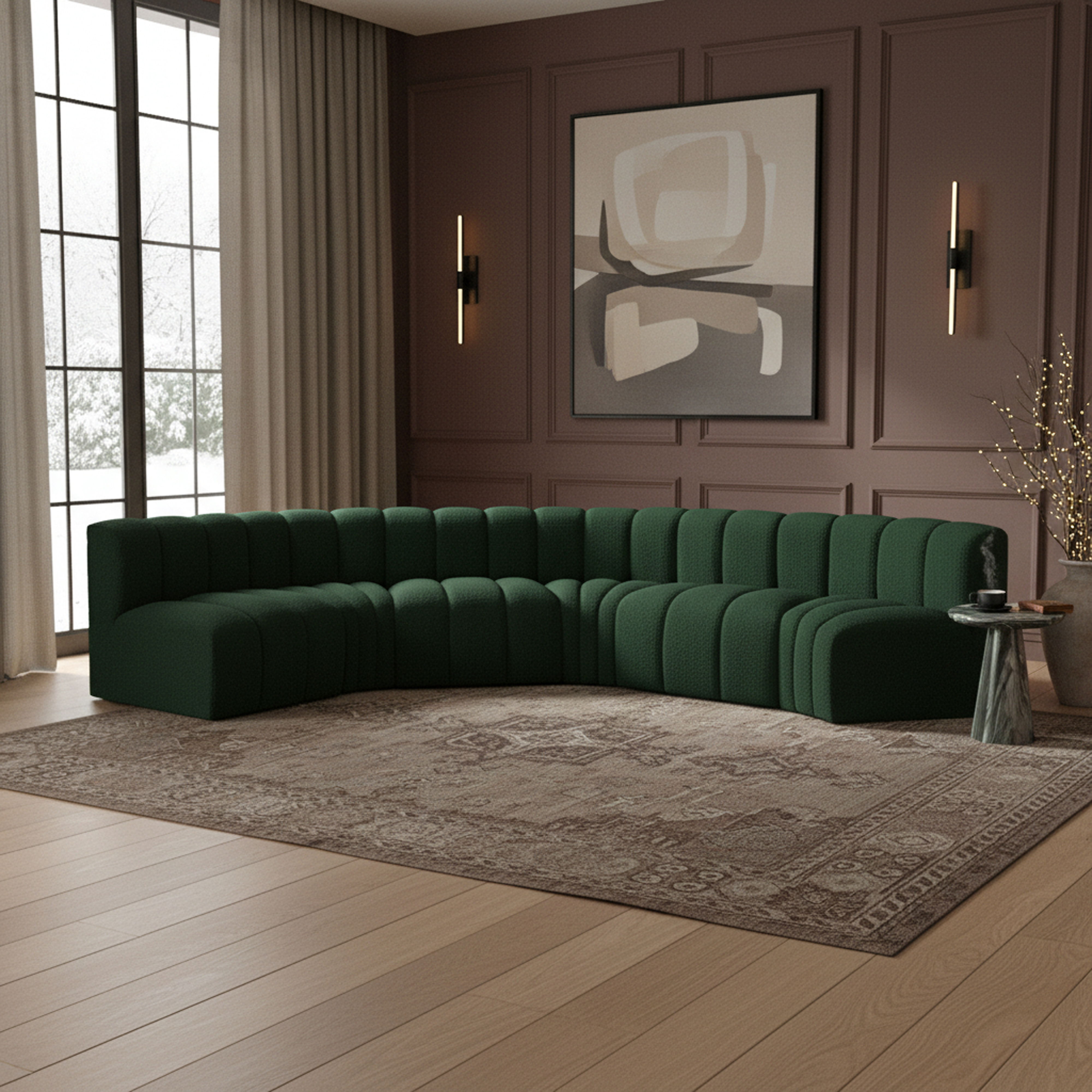 Arc - Boucle Fabric 6 Piece U-Shaped Modular Sofa - Green