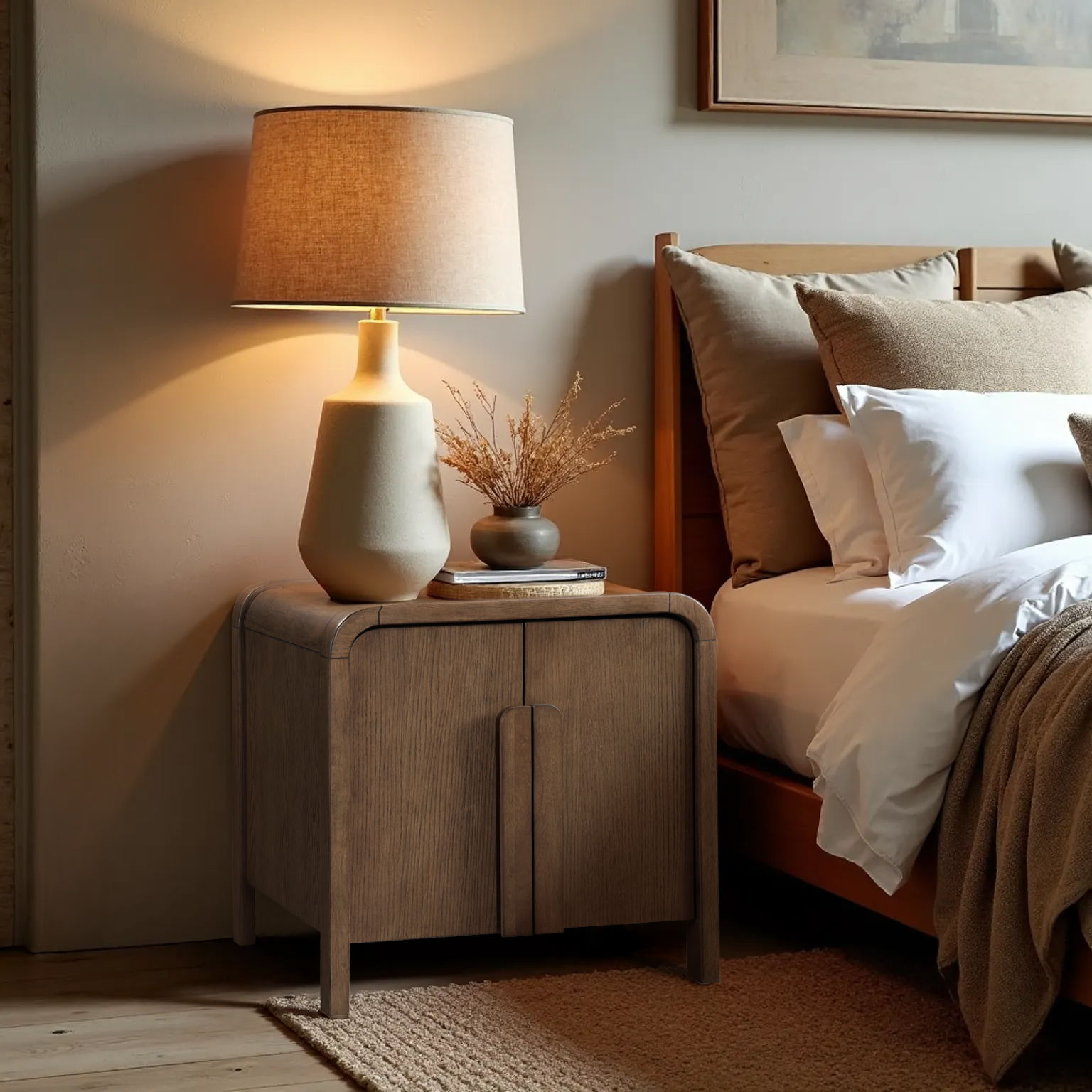 Harmony - Oak Veneer And Solid Wood Night Stand - Brown