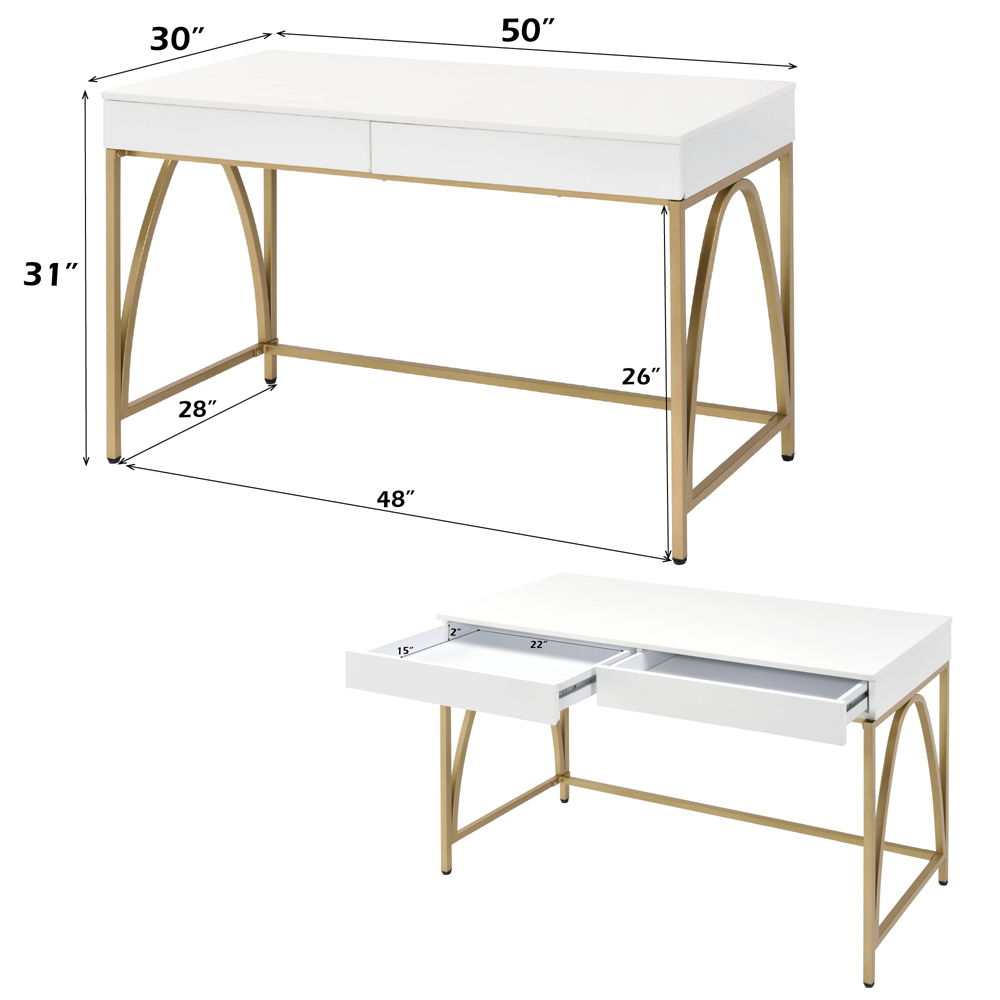 Lightmane - Vanity Desk (Same 92660) - White High Gloss & Gold, white, view 5