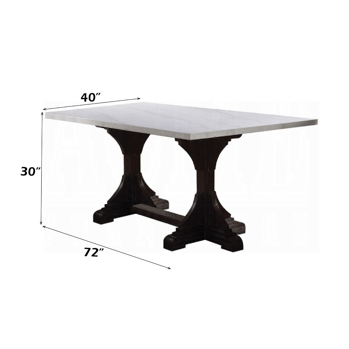 Gerardo - 30" Dining Table - White Marble Top & Weathered Espresso, white, view 4