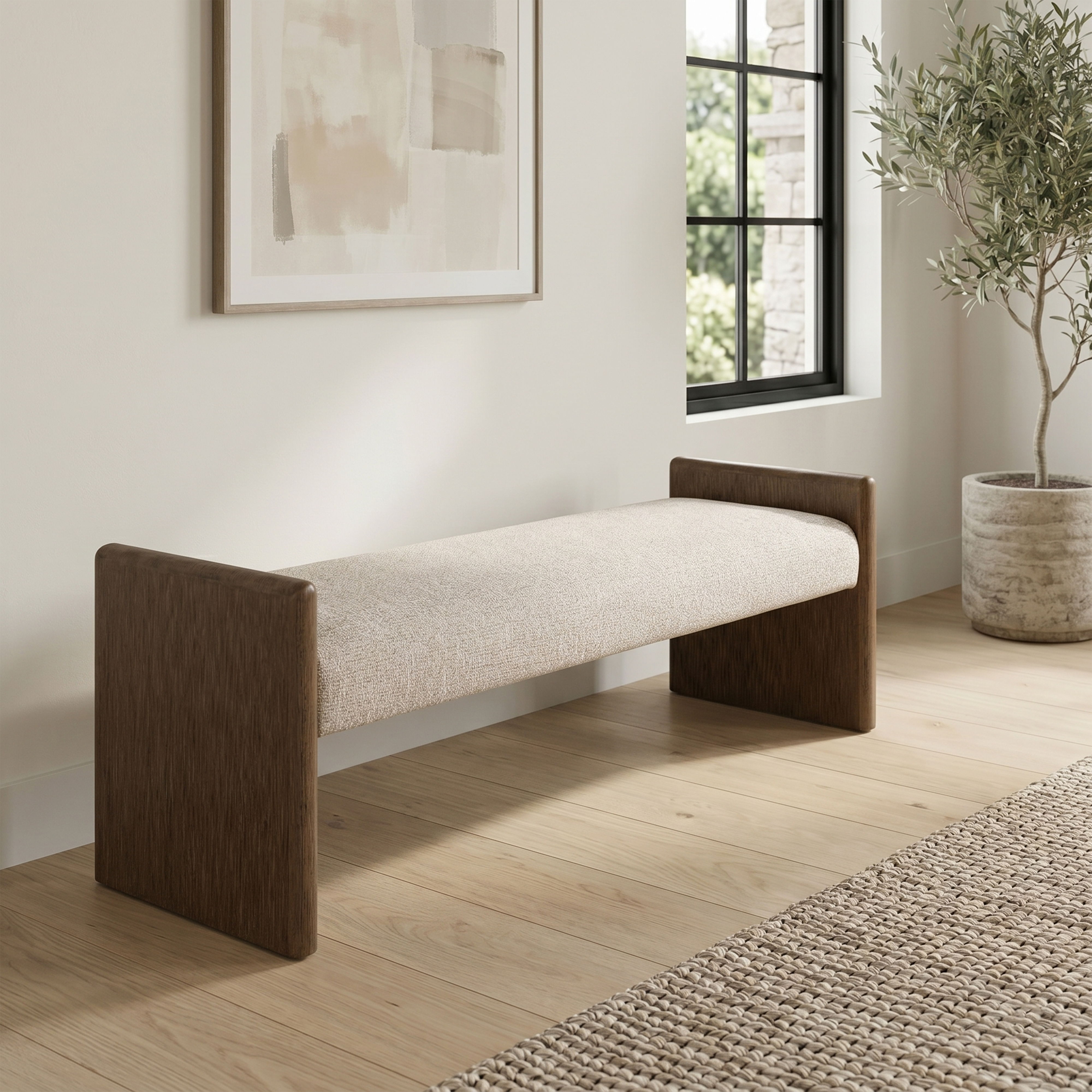 Hickory - Fabric Upholstered Bench - Beige / Brown