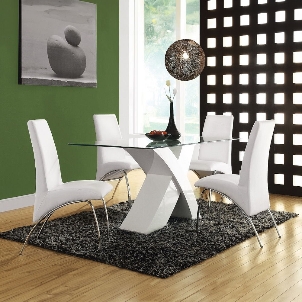 Pervis - Dining Table - Clear Glass Top & White High Gloss, white, view 4