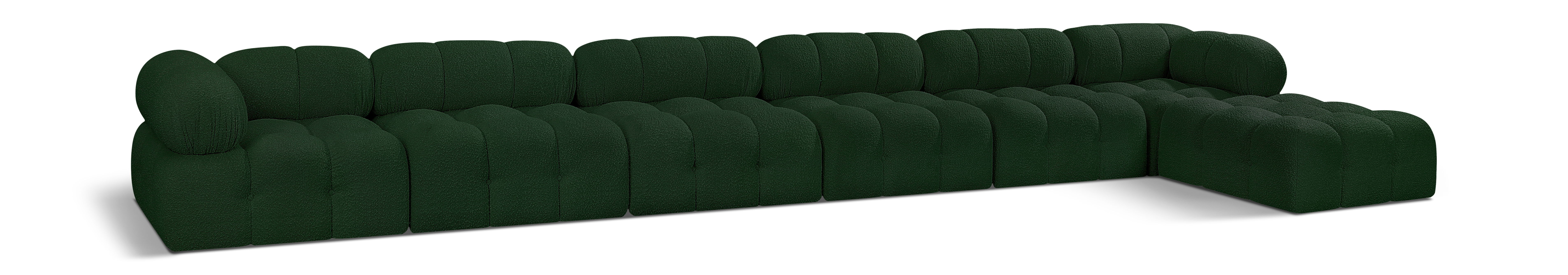 Ames - 7 Piece Boucle Fabric Modular L-Shaped Sectional - Green