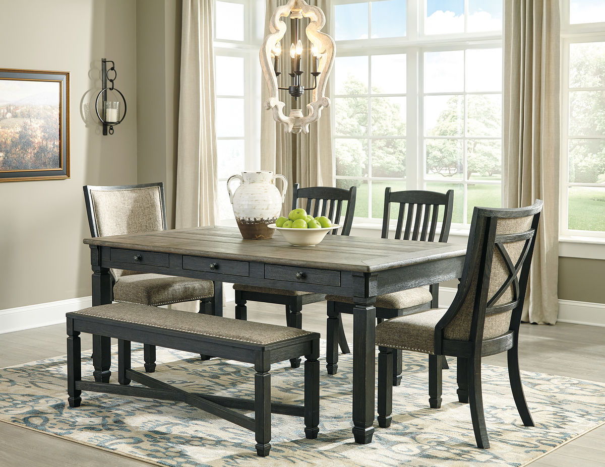 6 Pc · Dining Room Table, 2 Side Chairs, 2 Upholstered Side Chairs, Bench
