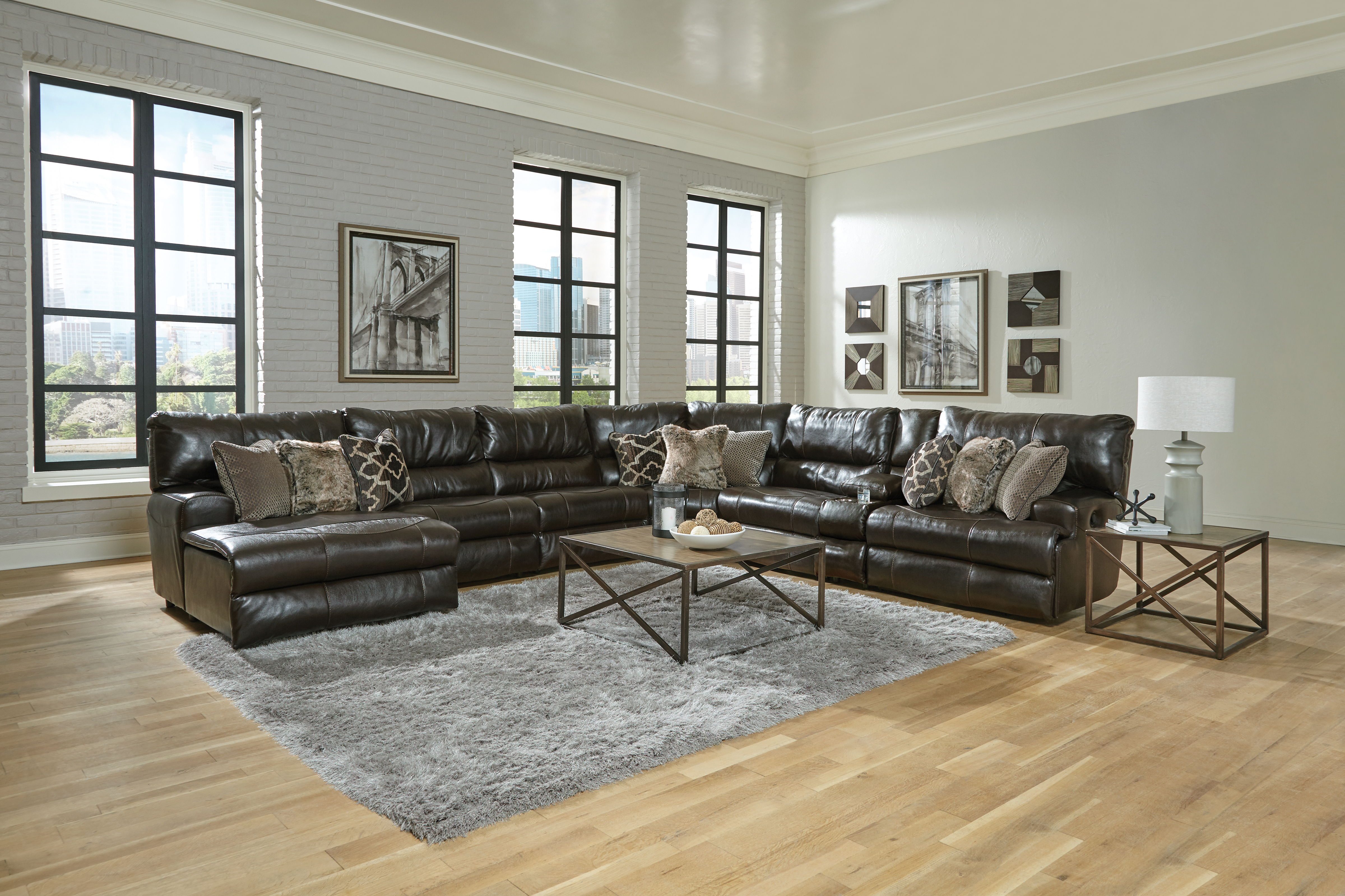 7 Pc · Italian Leather Match Manual Reclining Sectional With 2 Reclining Seats And LSF Chaise