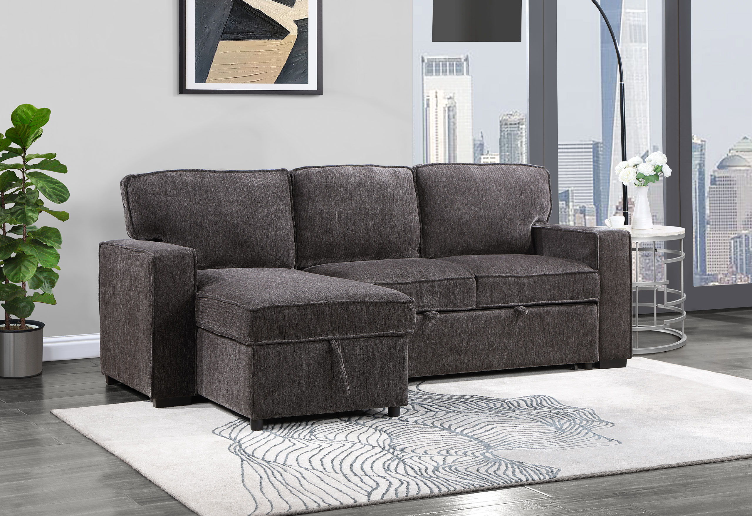 U0203 - Reversible Sofa Bed With USB - Dark Gray