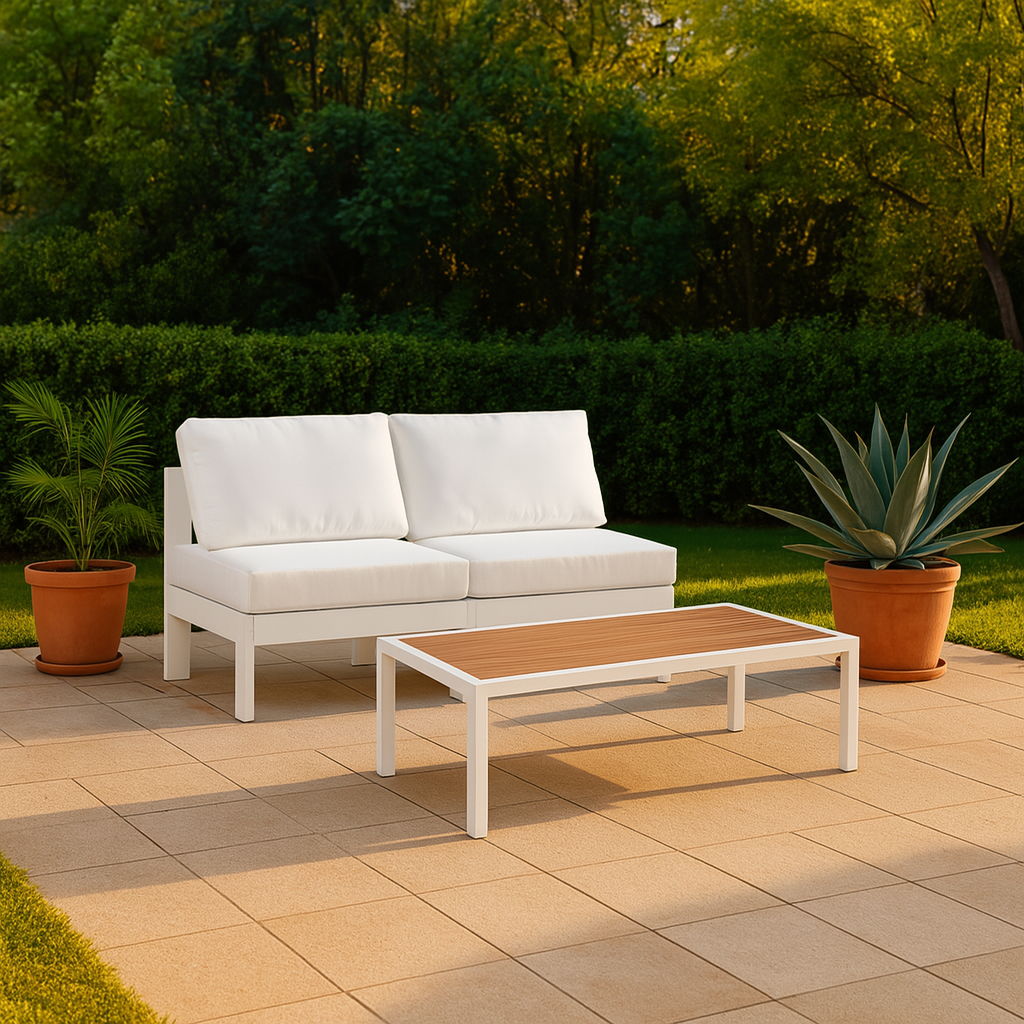 Nizuc - Outdoor Patio 2 Piece Armless Modular Sofa With White Frame - White