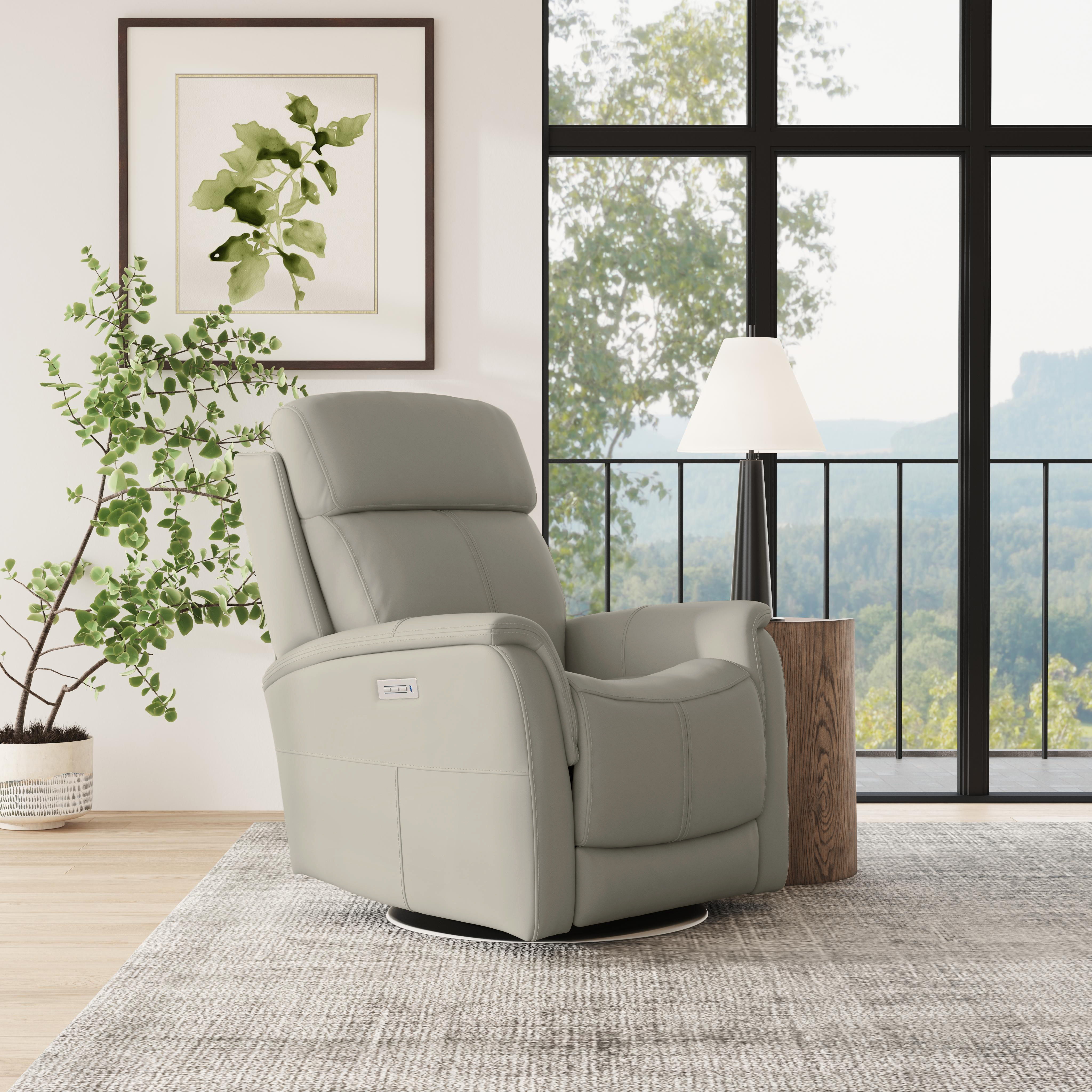 View - Power Swivel Recliner With Power Headrest - Dove, light gray