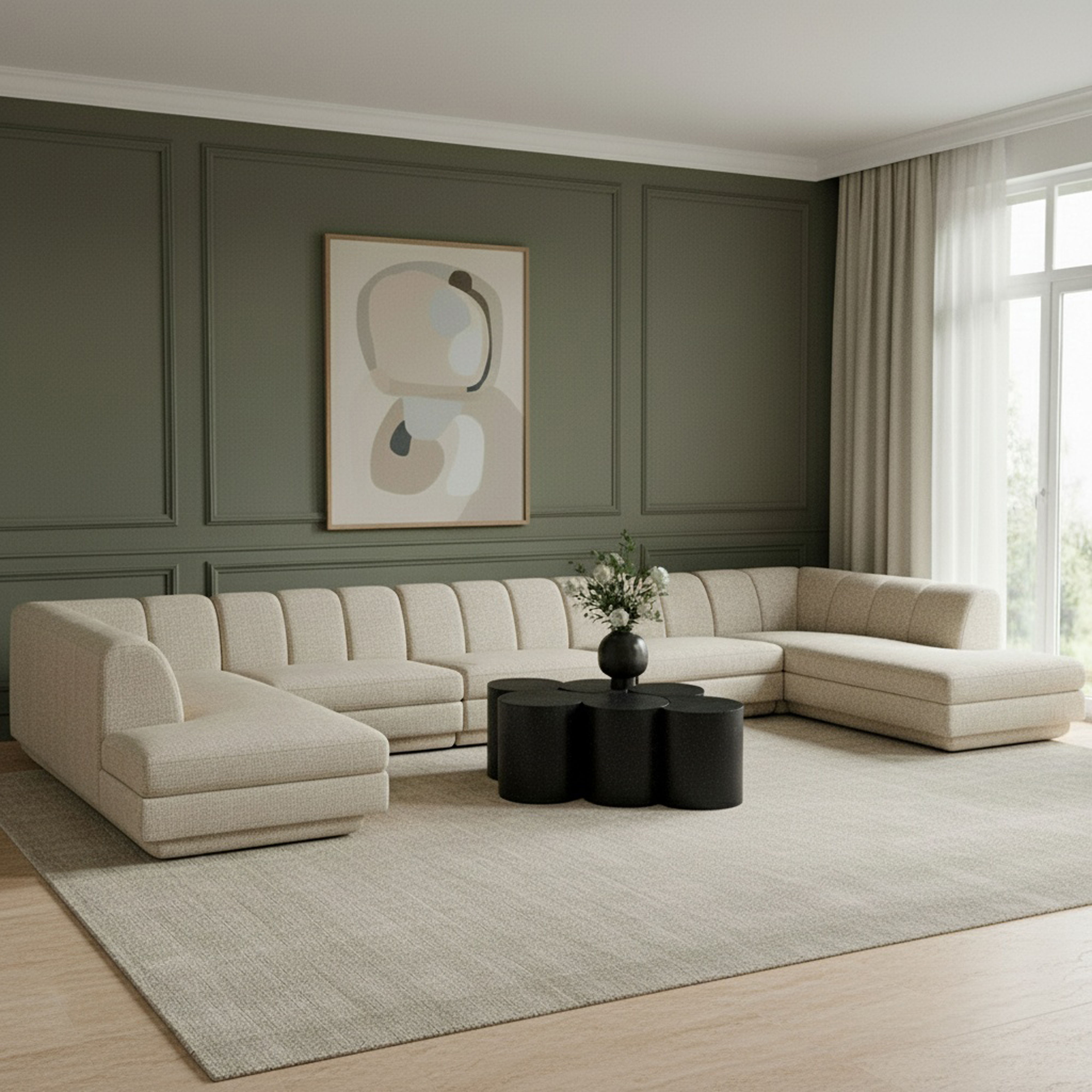 Modari - Fabric Upholstered 5 Piece U-Shaped Modular Sectional - Beige