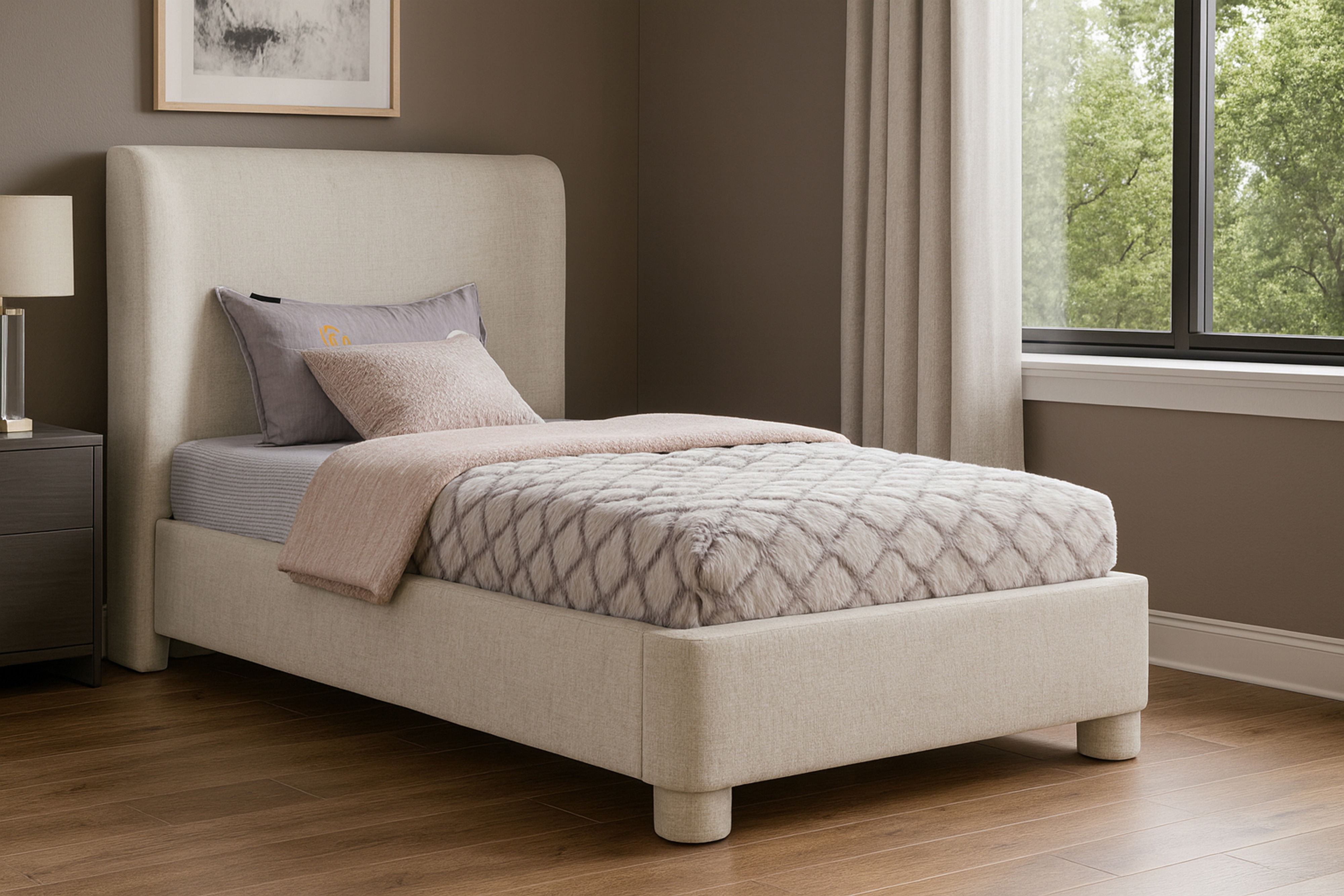 Penny - Chenille Fabric Twin Bed - Cream