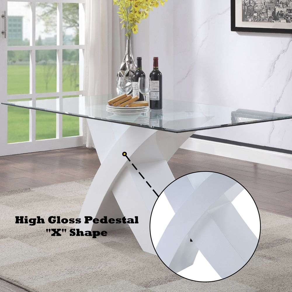 Pervis - Dining Table - Clear Glass Top & White High Gloss, white, view 6