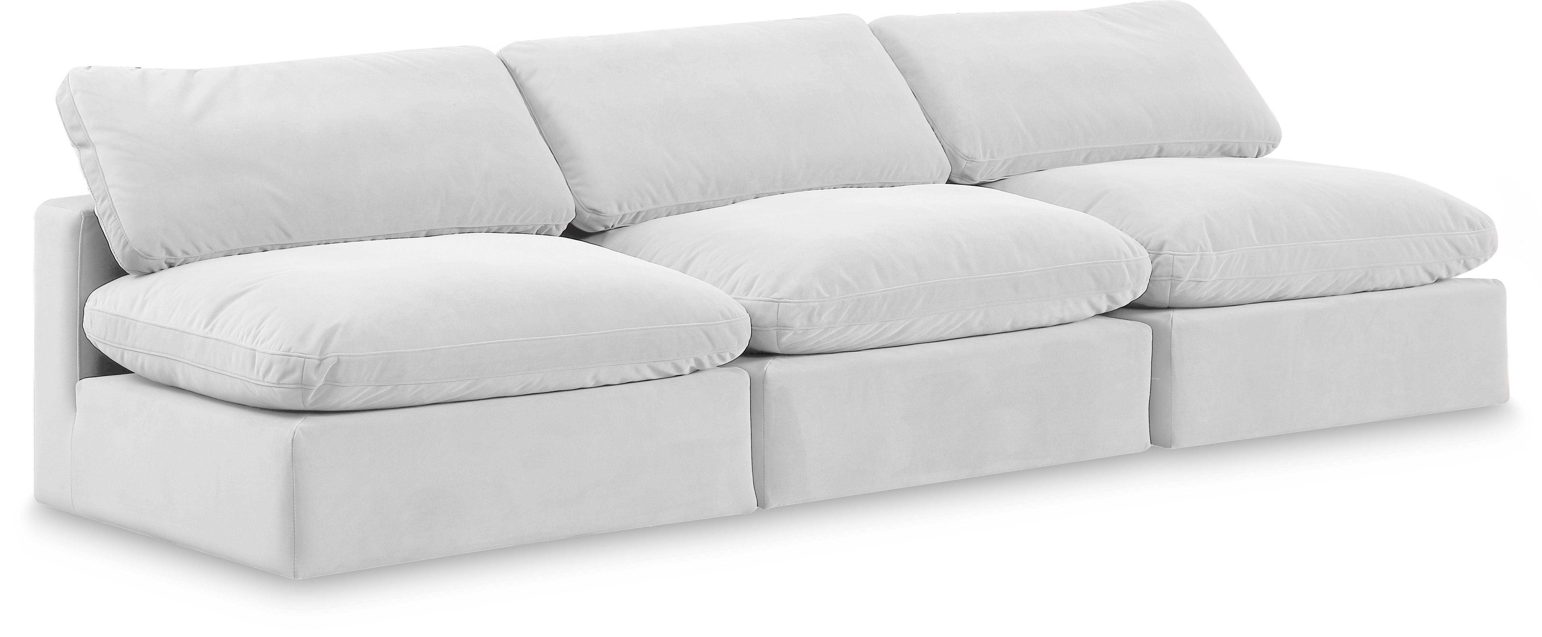 Comfy - Velvet Modular Armless Sofa 3 Seats - White