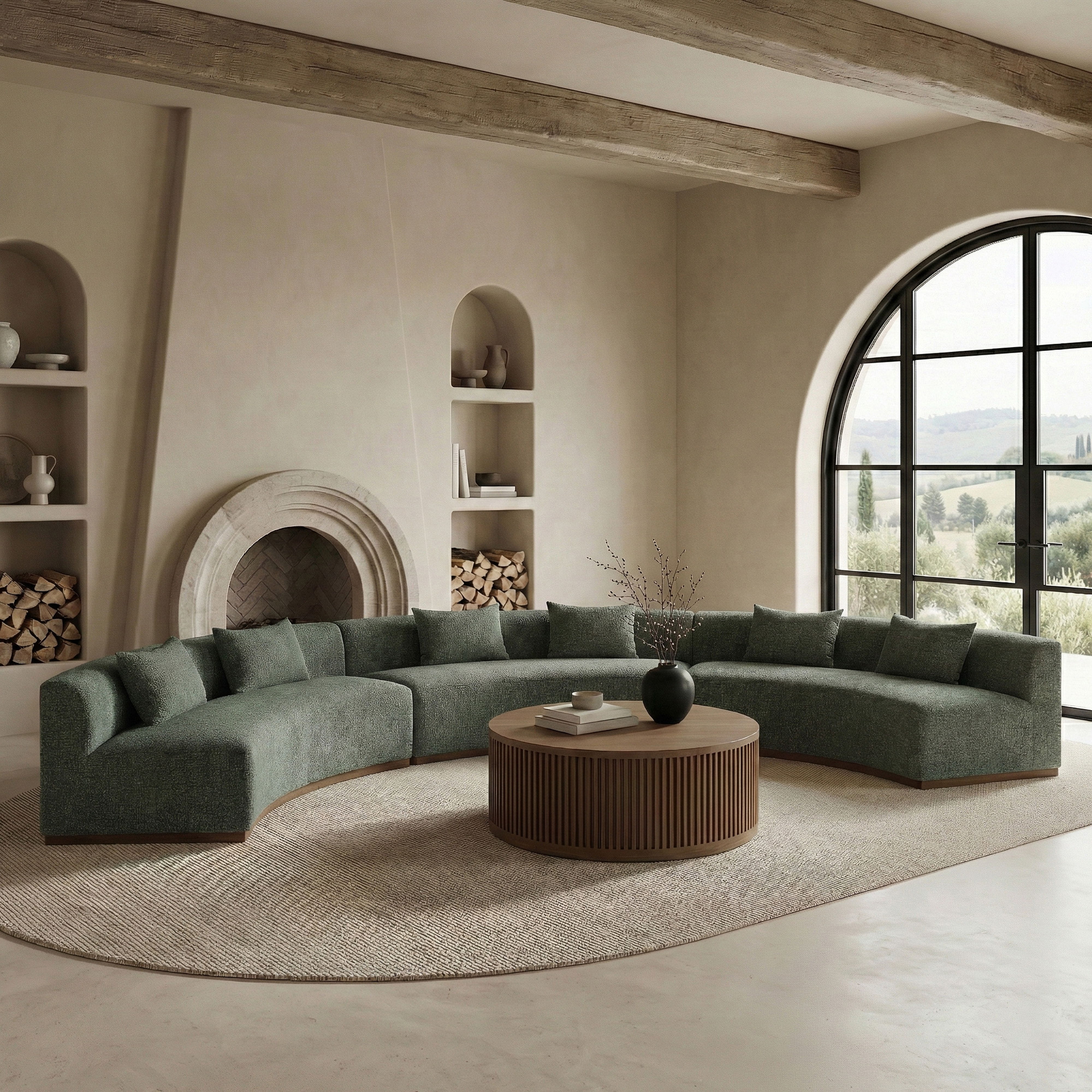 Avanti - 221.25" Chenille Fabric Upholstered 3 Piece Modular Sectional - Olive